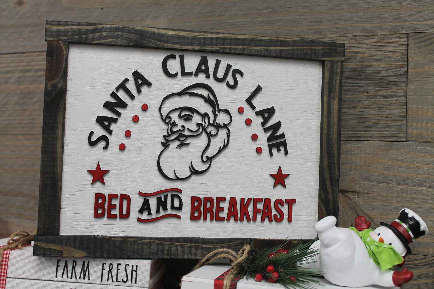 Santa Claus Lane Bed and Breakfast Cute Handmade Christmas Decor Handmade Kris Kringle Old Fashioned Style Home Decor Wooden Wall Hanging