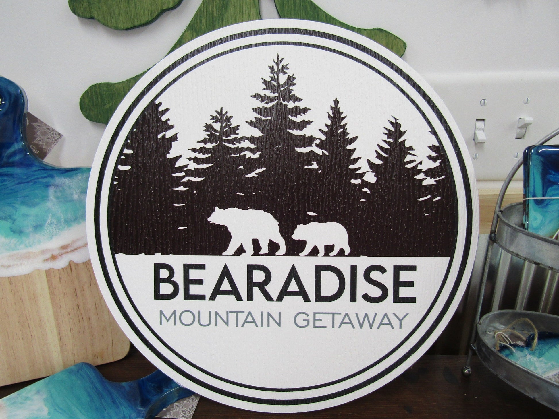 Custom Cabin Pine Trees Wilderness Bears Textured PVC Weather Fade Resistant Waterproof Uv Printed Color Logo Business Commerical Signage