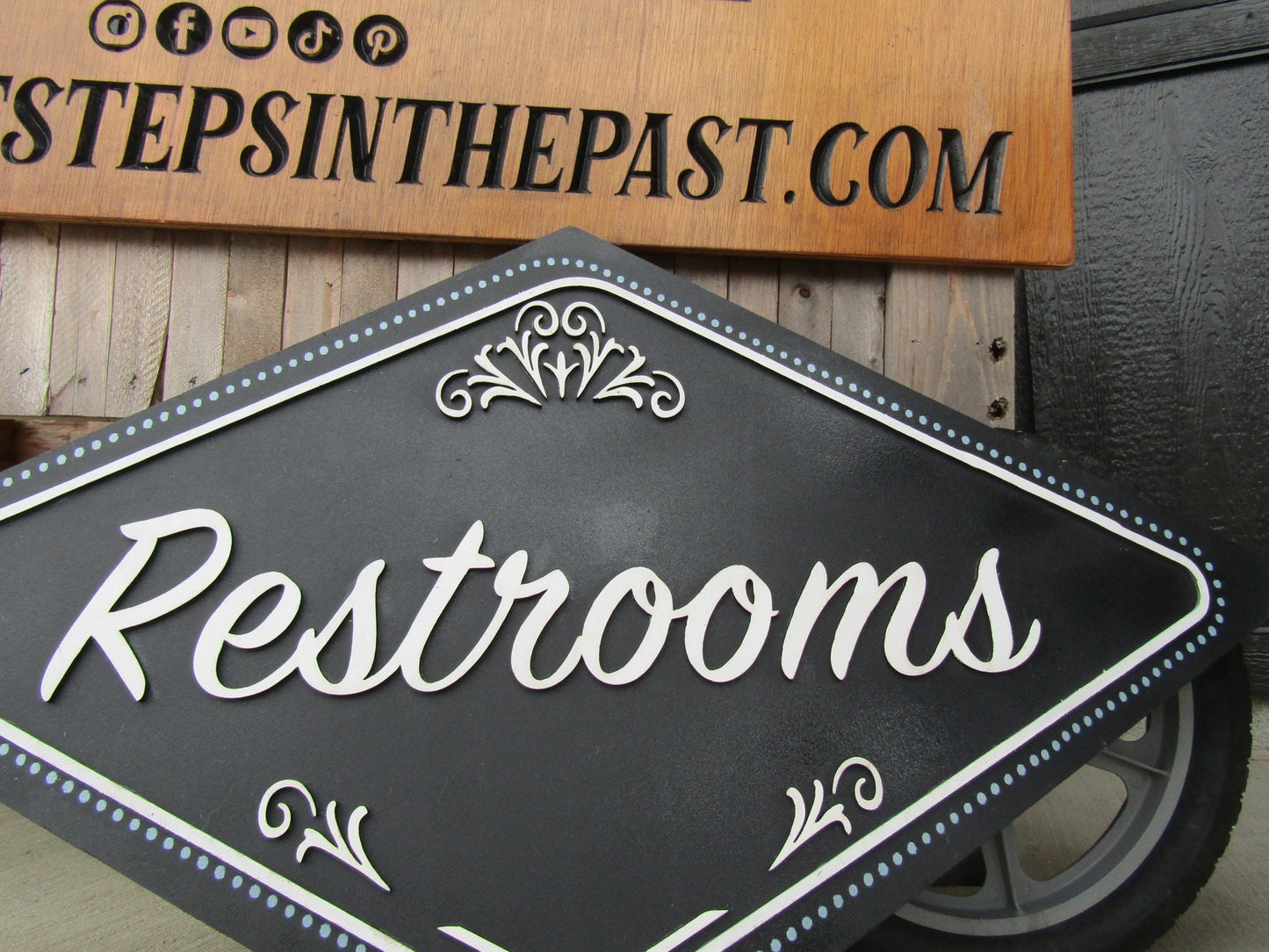 Custom Restroom Sign Contoured Business Commerical Signage Theater Vintage Boardwalk Matching Made to Order Store Front Logo Wooden Handmade