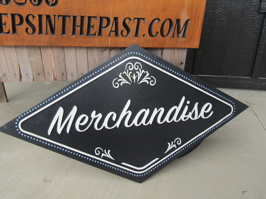 Custom Merchandise Sign Counter Direction Contoured Business Commerical Signage Theater Vintage Matching Made to Order Logo Wooden Handmade