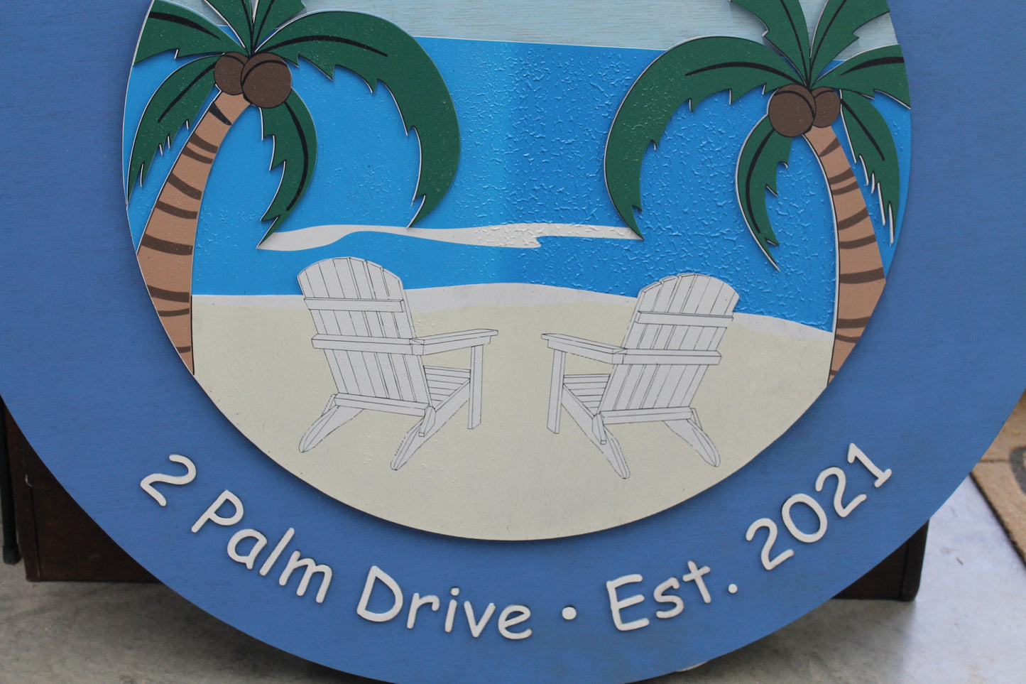 Address Sign Beach House Sand Trap Palm Trees Ocean BNB Rental Property Sign Vacation House 3D Printed Color Sign Wooden Sign Handmade