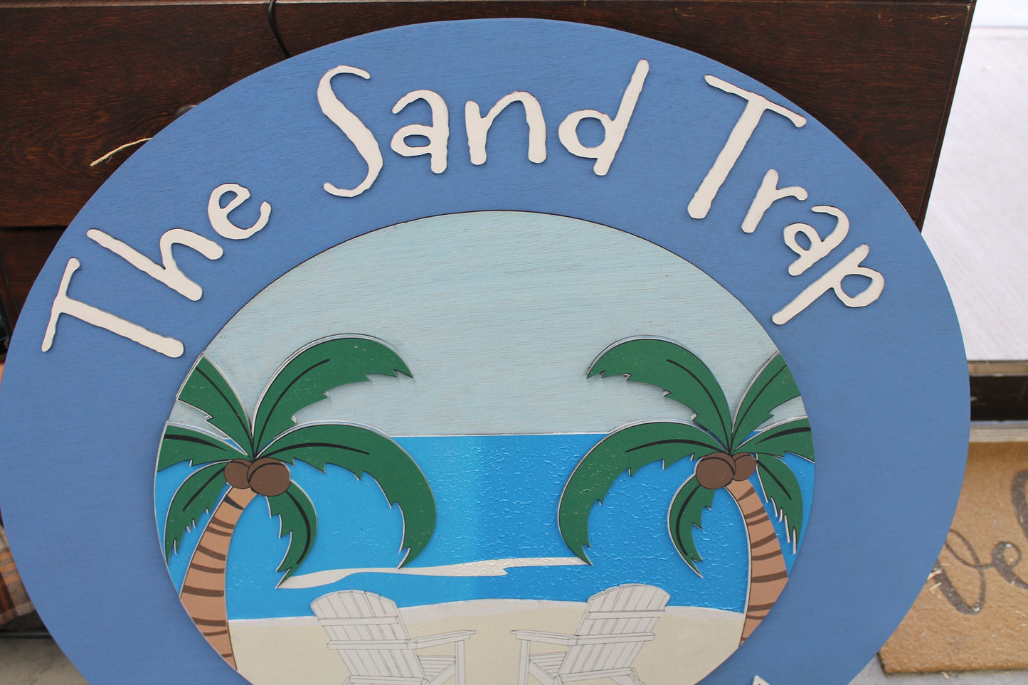 Address Sign Beach House Sand Trap Palm Trees Ocean BNB Rental Property Sign Vacation House 3D Printed Color Sign Wooden Sign Handmade