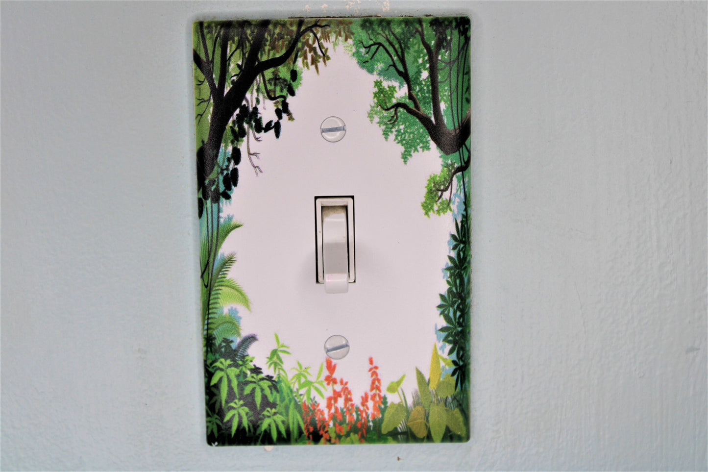 jungle tree forest woods plants light switch plate cover printed durable green decor unique custom piece