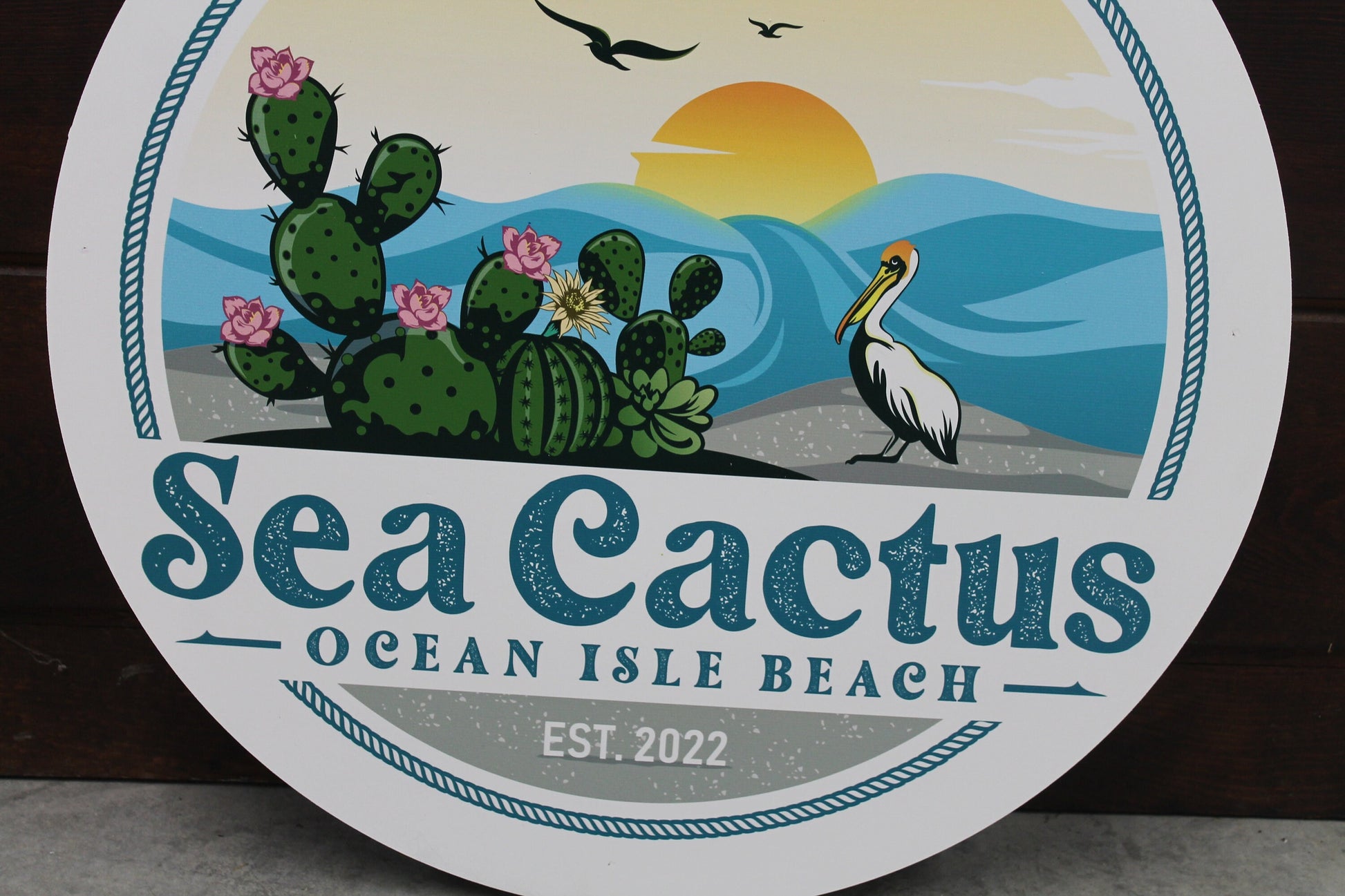 Personalized Waterproof Sign Colorful PVC Plastic Fade Resistant Round Circle Logo Custom Business Ocean Cactus Signage Commerical