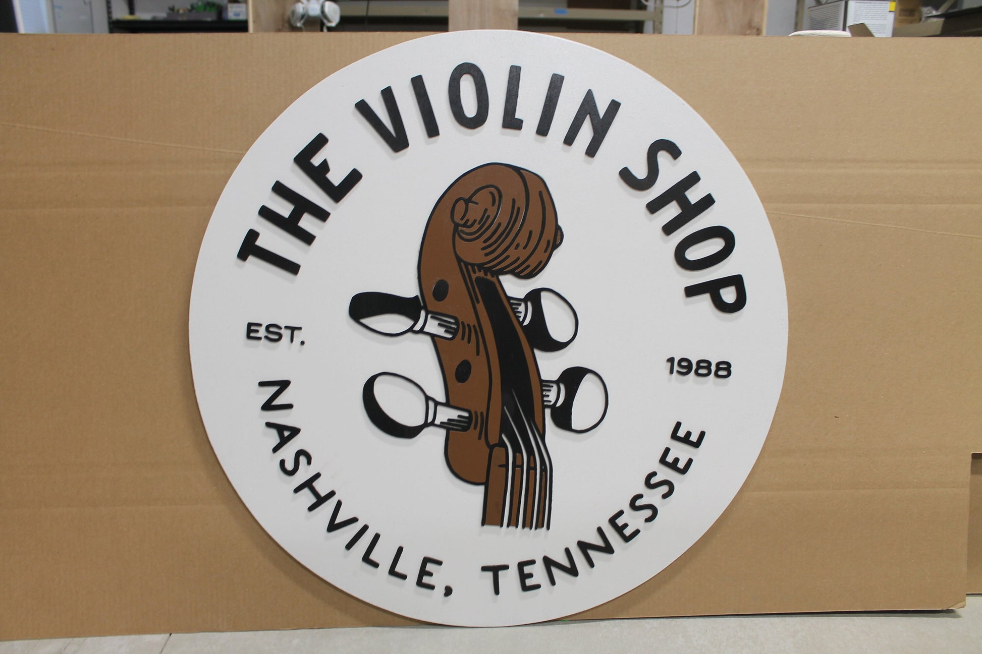 Violin Music Musician Store Business Commerical Signage Strings Orchestra Custom Logo Raised Sign 3D Wooden Handmade Round Sign Store Front