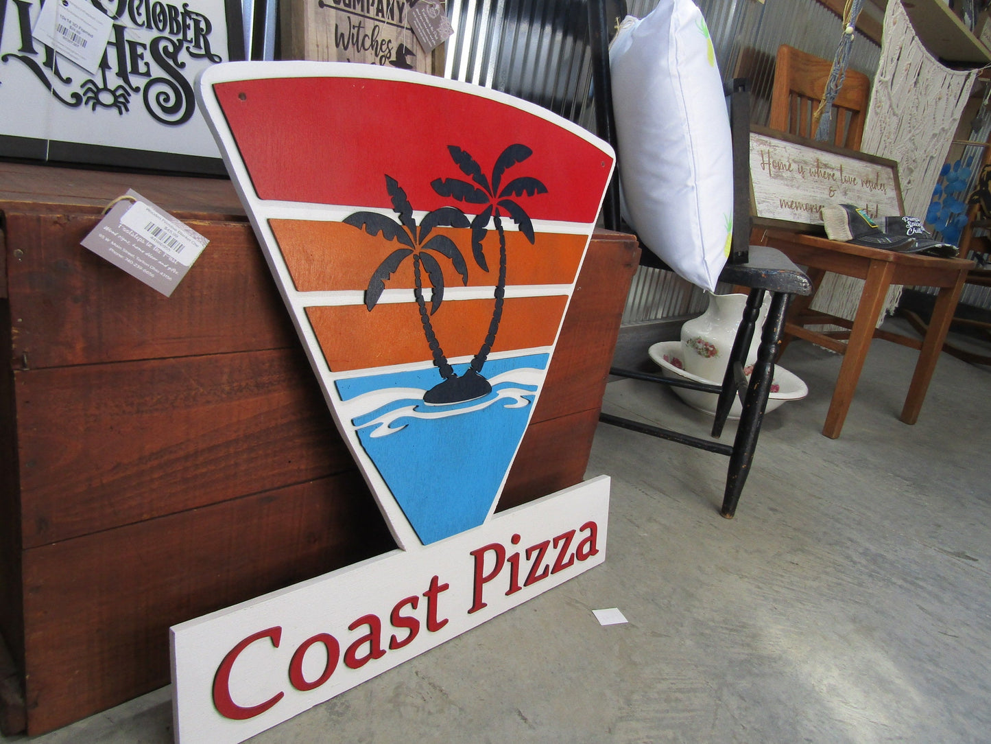 Custom Sign Pizza Slice Palm Tree Fast Food Sign Contoured Business Commerical Signage Made to Order Front Small Shop Logo Wooden Handmade