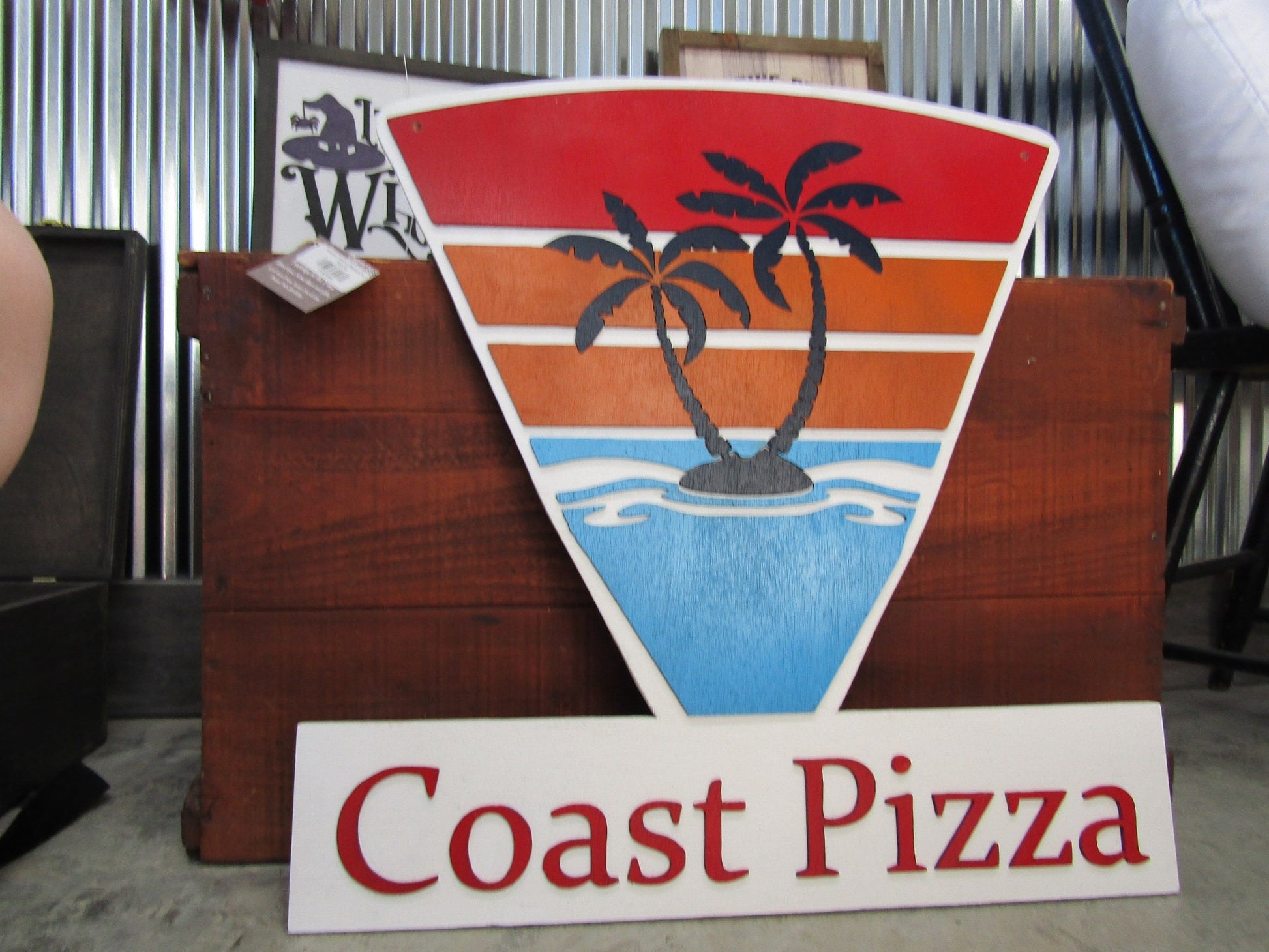 Custom Sign Pizza Slice Palm Tree Fast Food Sign Contoured Business Commerical Signage Made to Order Front Small Shop Logo Wooden Handmade