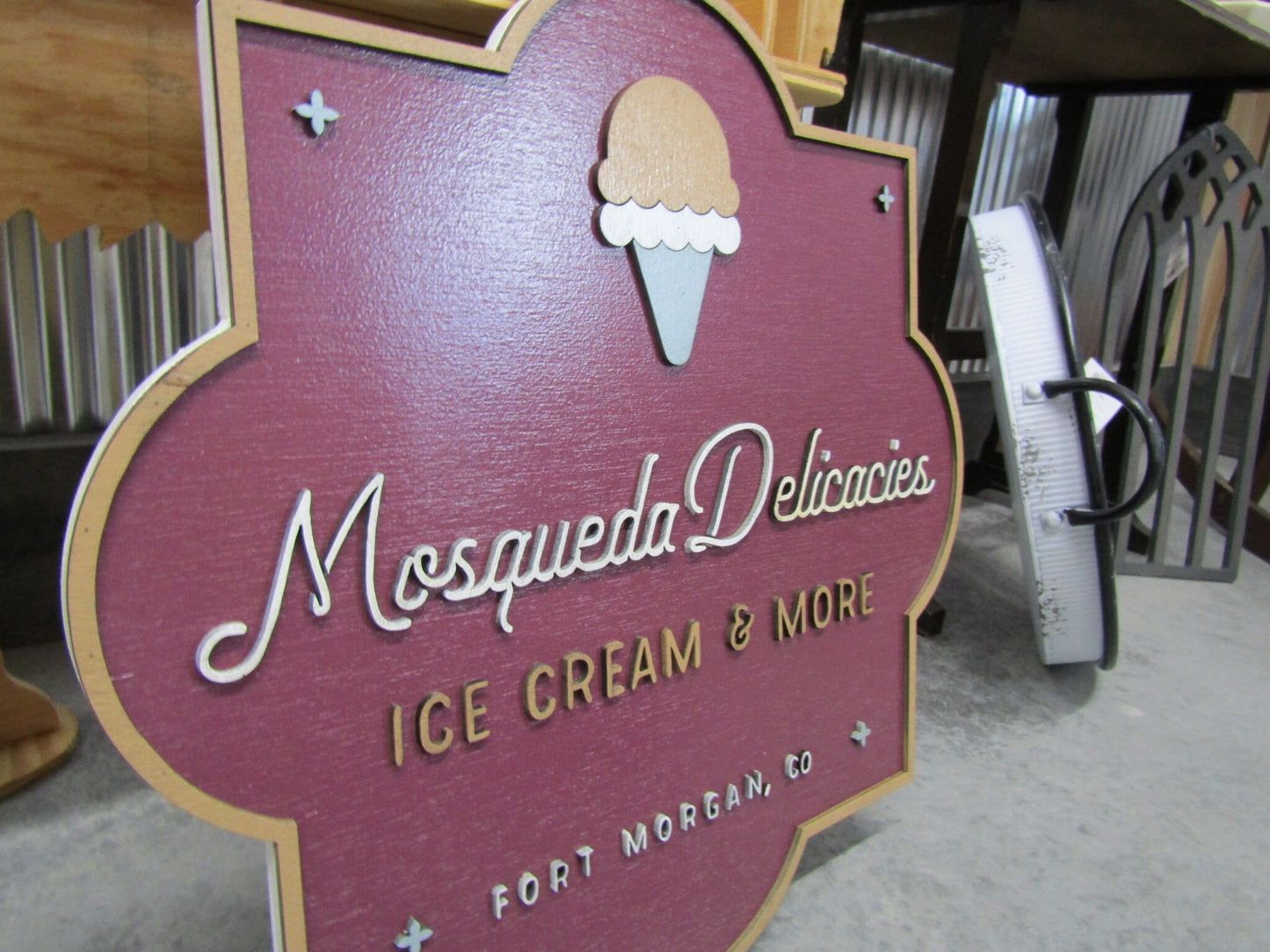 Custom Handmade Contoured Sign 3D Ice cream Shop Indoor Outdoor Food Service 3D Raised Lettering Design Your logo Business Name Here Wood