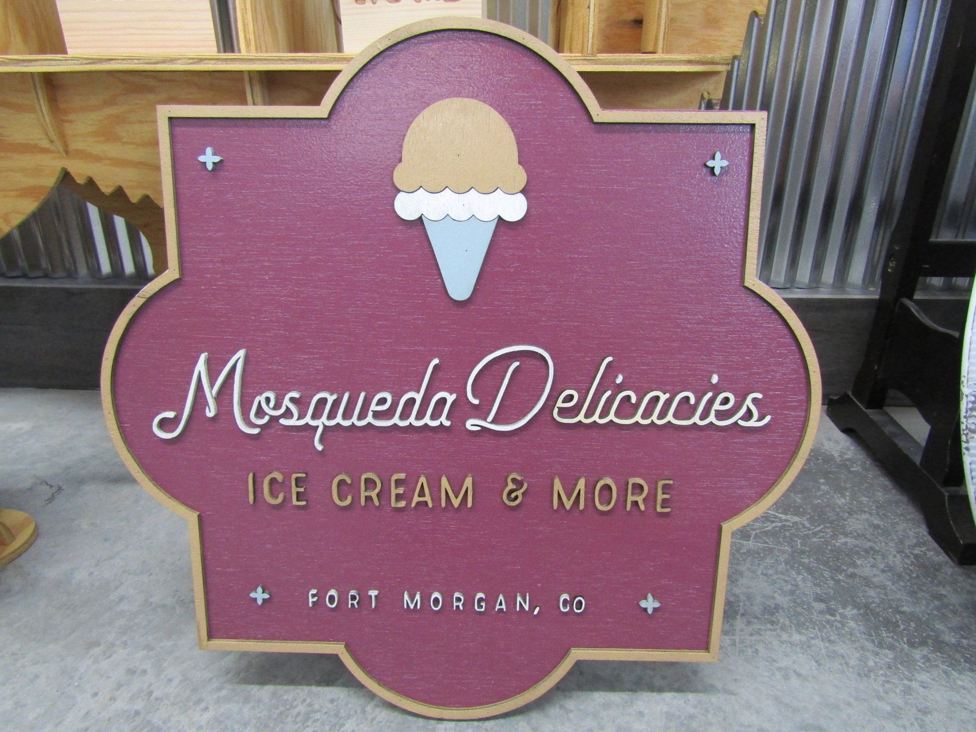 Custom Handmade Contoured Sign 3D Ice cream Shop Indoor Outdoor Food Service 3D Raised Lettering Design Your logo Business Name Here Wood