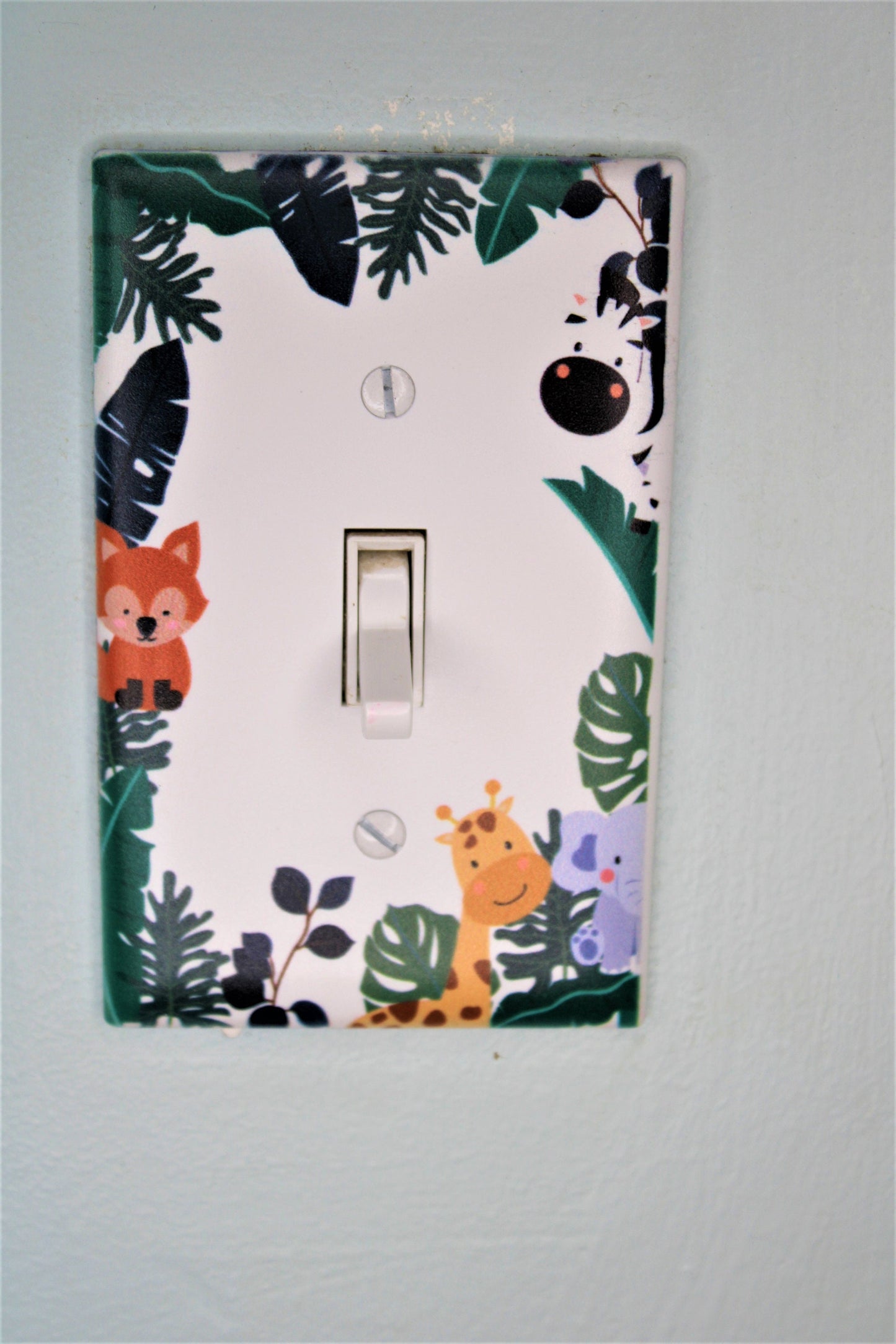 jungle cute fox zebra elephant giraffe baby durable custom printed painted light switch cover plate in color living room unique nursery