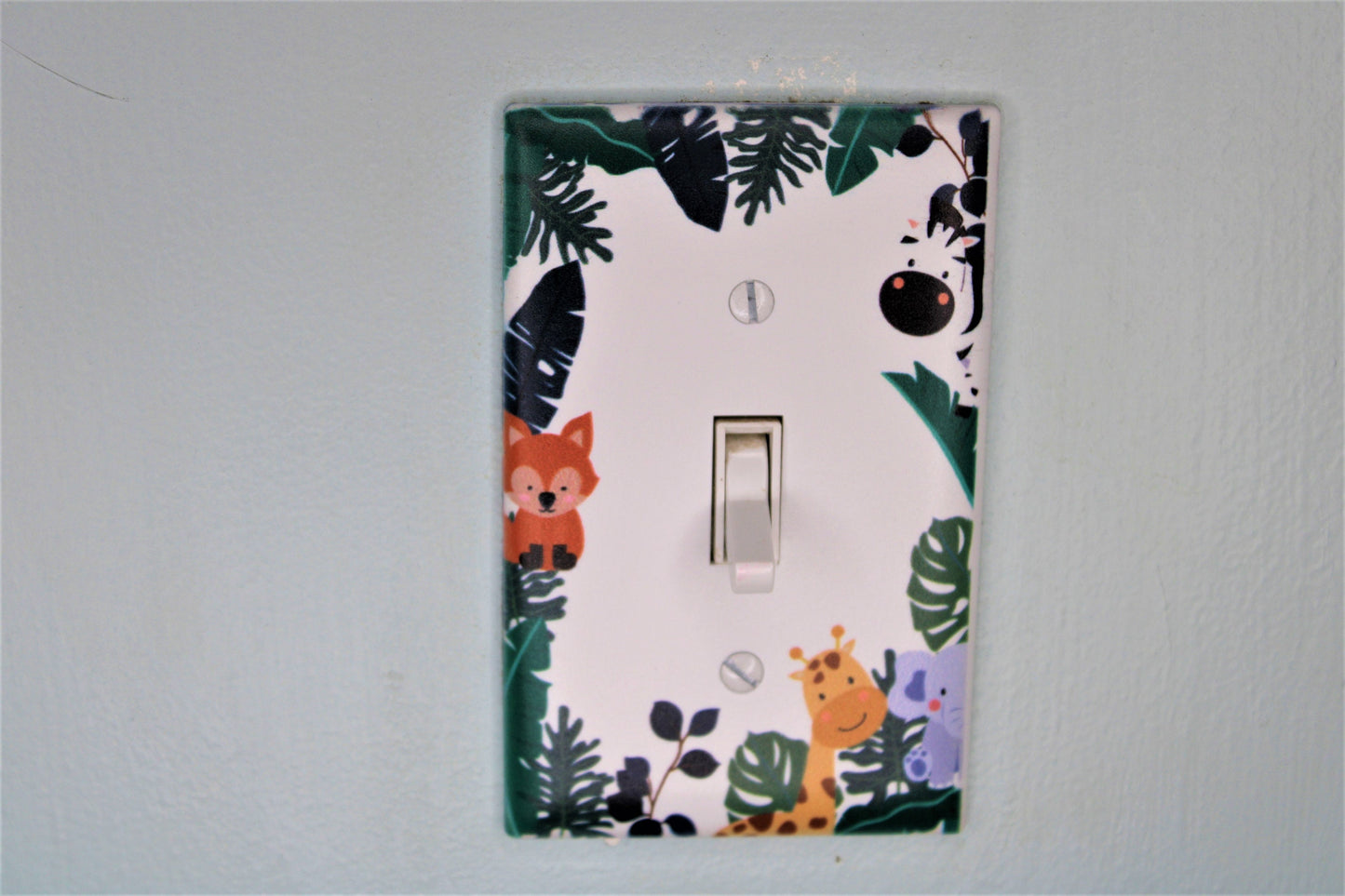 jungle cute fox zebra elephant giraffe baby durable custom printed painted light switch cover plate in color living room unique nursery
