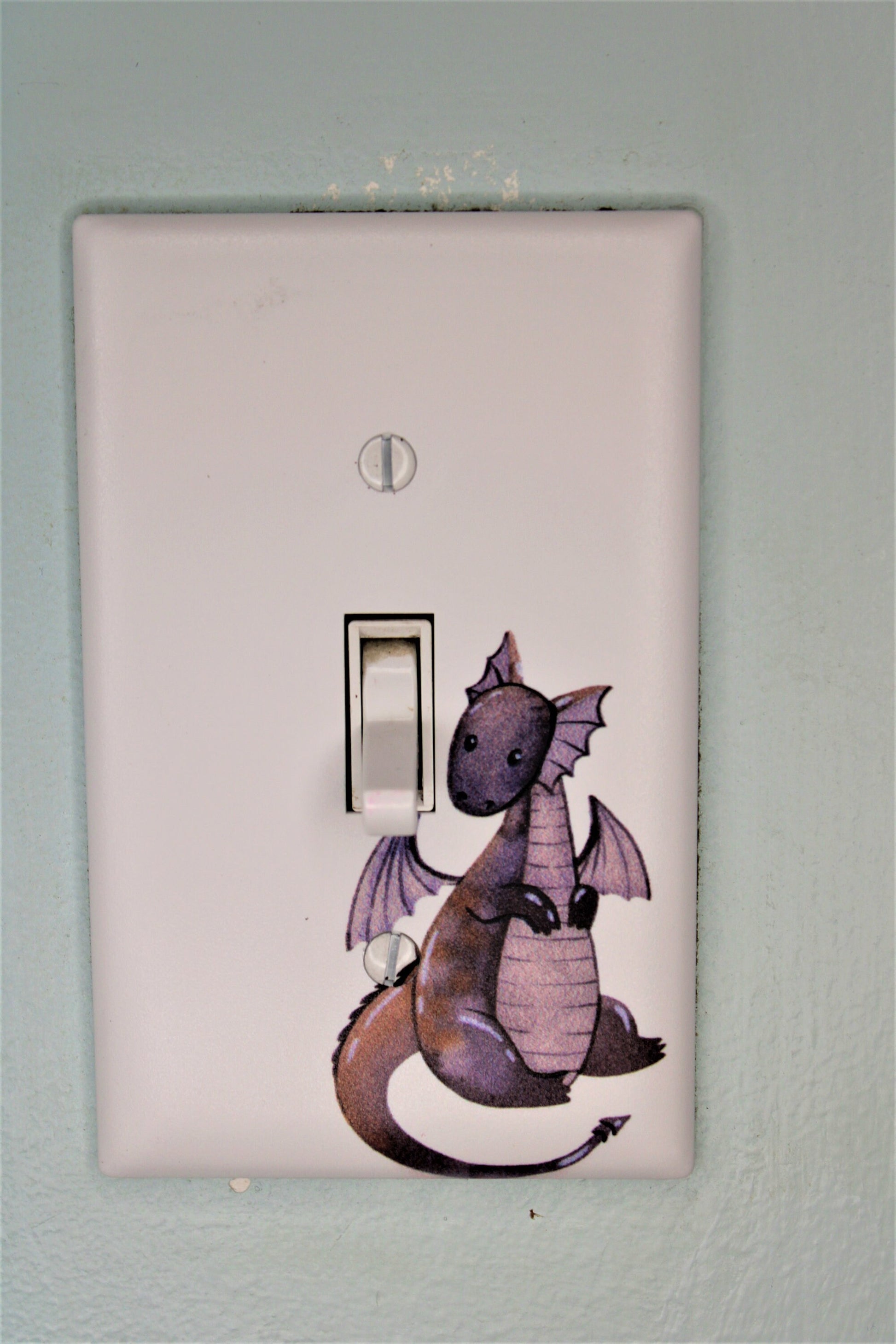 purple dragon cartoon prince princess room decor unique custom printed in color light switch plate cover durable fairy tale theme