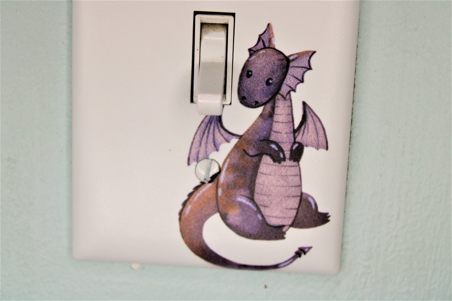 purple dragon cartoon prince princess room decor unique custom printed in color light switch plate cover durable fairy tale theme