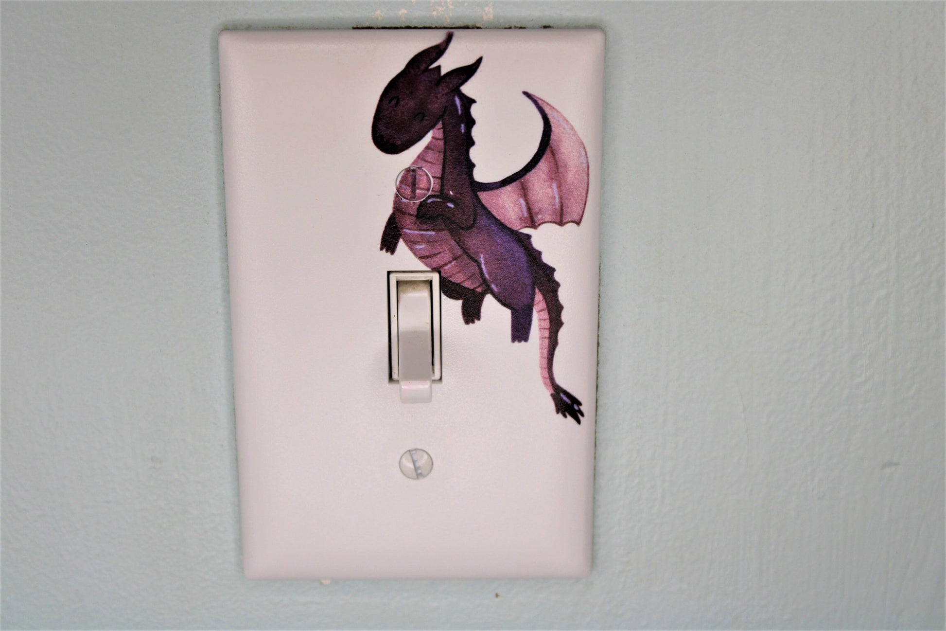 flying cute purple dragon cartoon prince princess room decor unique custom printed in color light switch plate cover durable fairytale theme