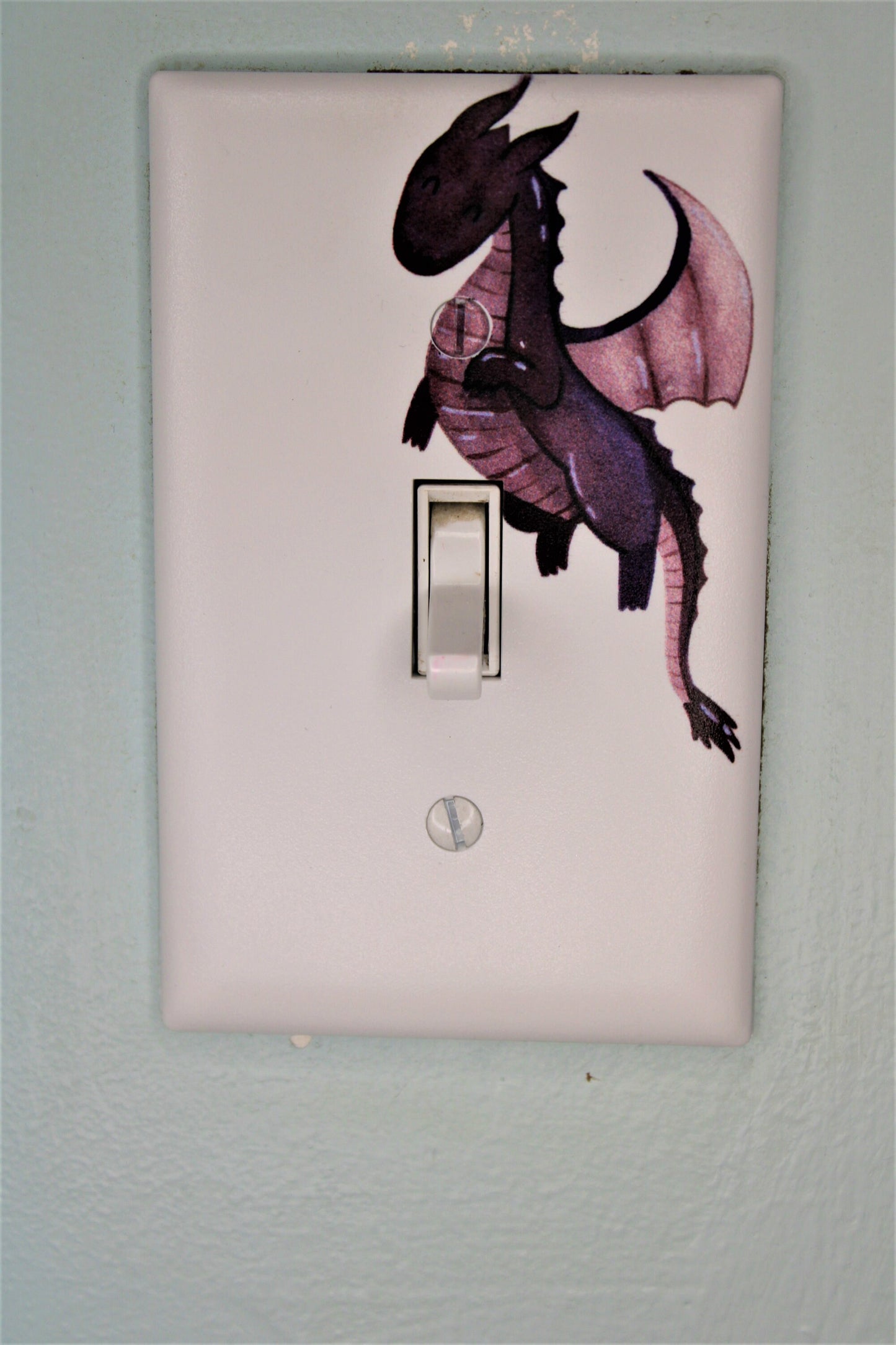 flying cute purple dragon cartoon prince princess room decor unique custom printed in color light switch plate cover durable fairytale theme