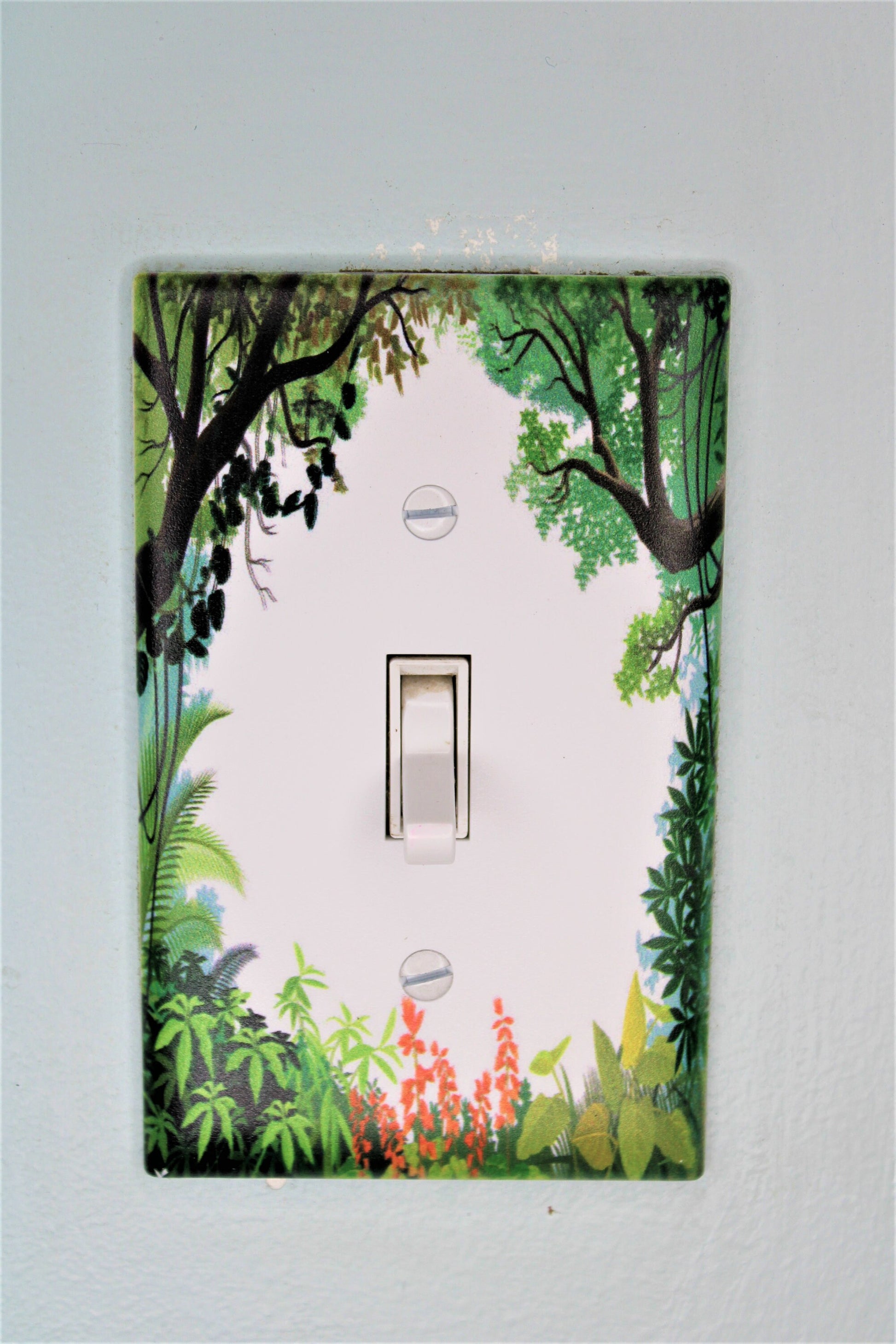 jungle tree forest woods plants light switch plate cover printed durable green decor unique custom piece