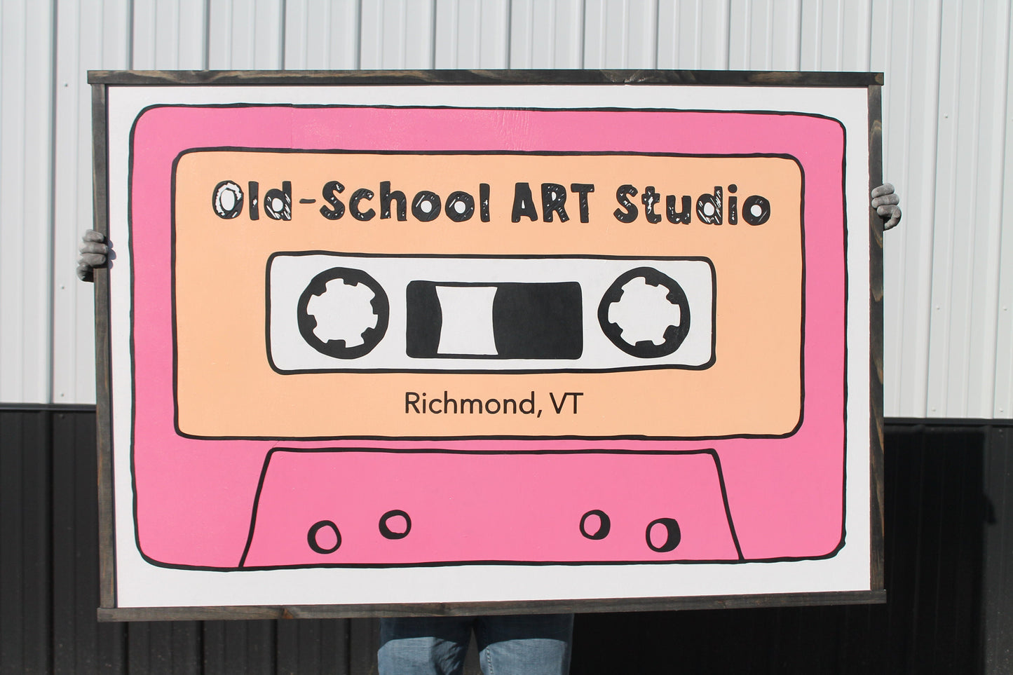 Custom Art Business Sign Studio Old School Cassette Tape Rectangle 3D Large Indoor Outdoor Logo Laser Cut Wood Sign Pink Logo Commerical