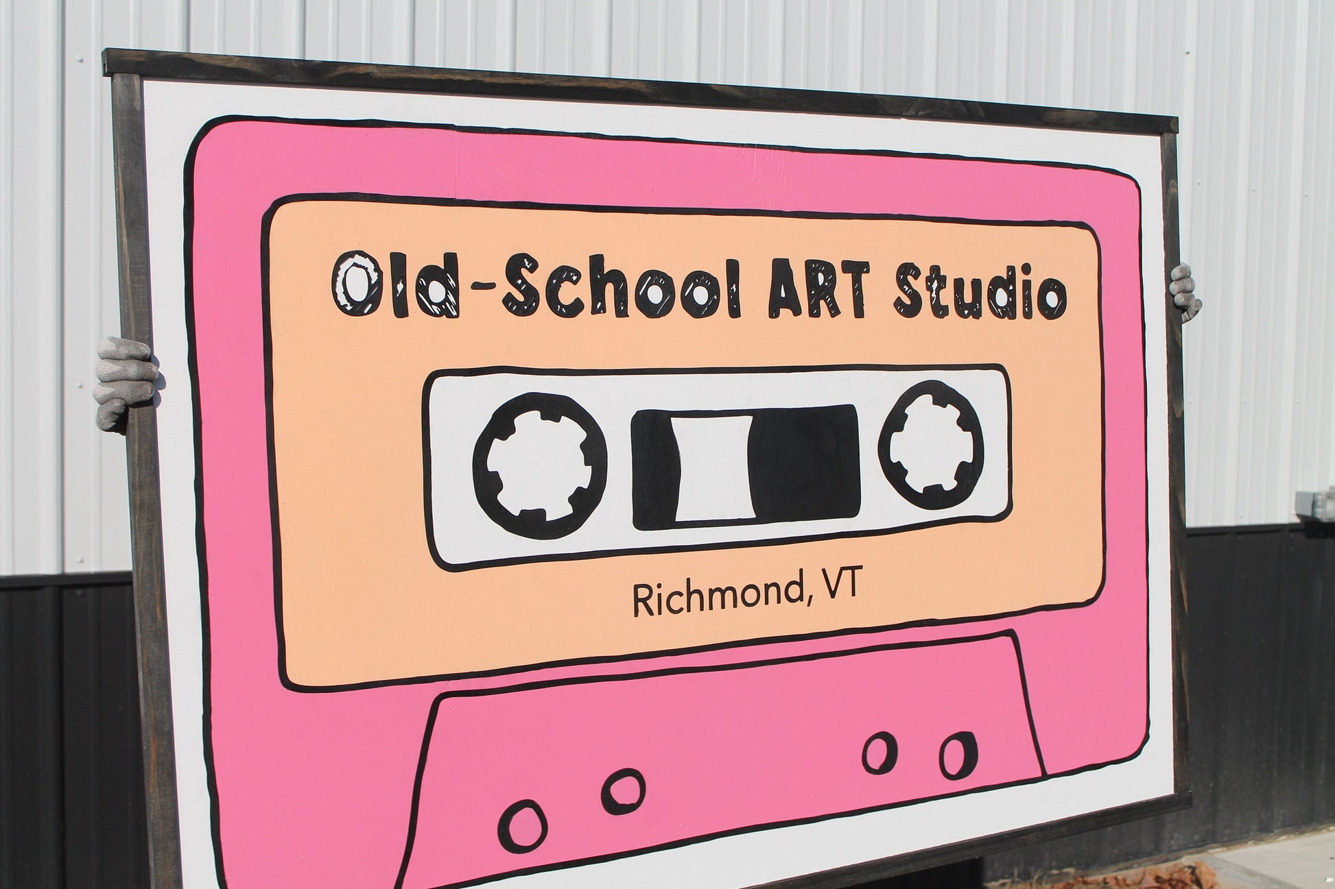 Custom Art Business Sign Studio Old School Cassette Tape Rectangle 3D Large Indoor Outdoor Logo Laser Cut Wood Sign Pink Logo Commerical