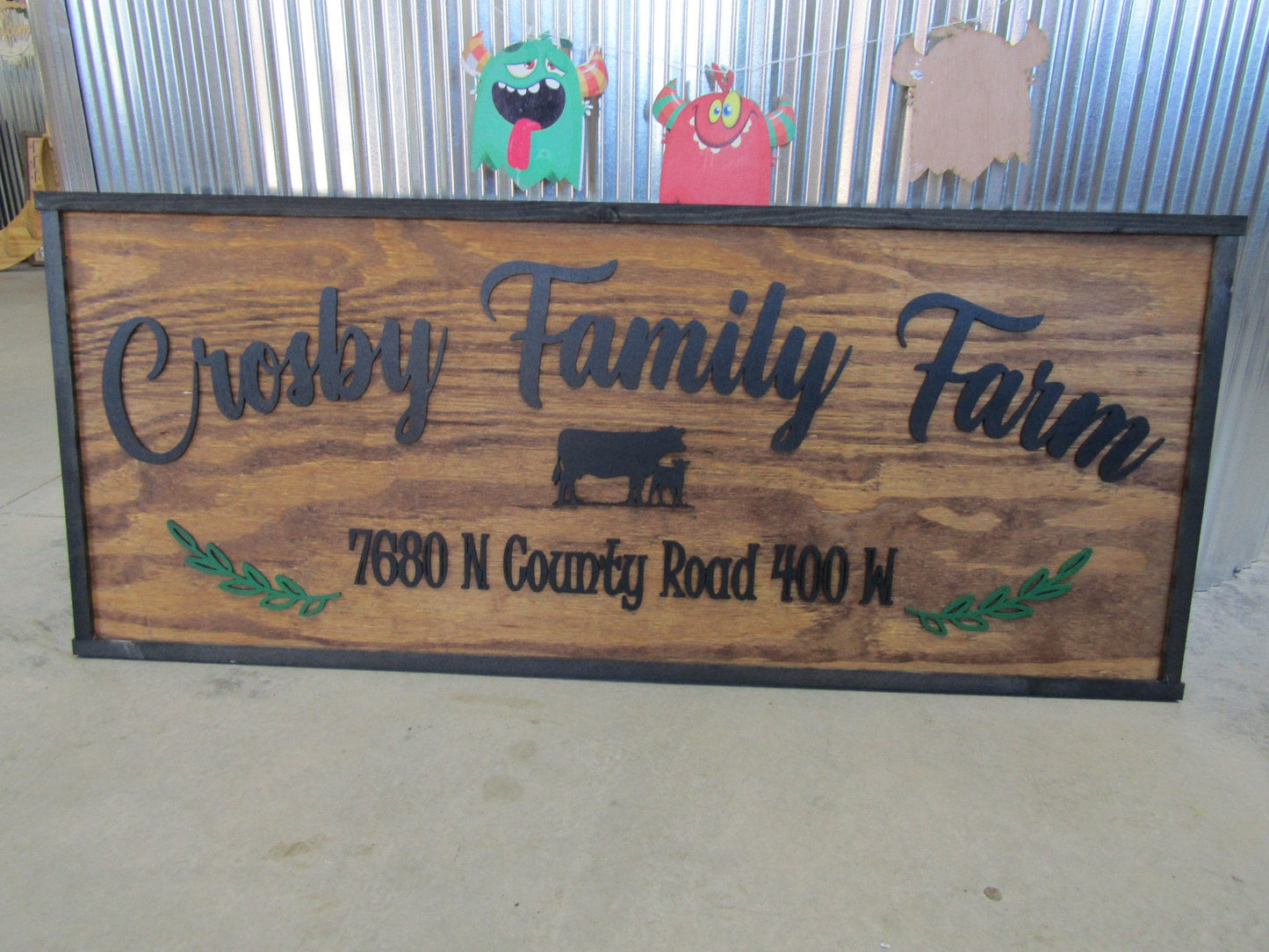 Family Farm Address Sign Custom Personalized 3D Handmade Cattle Cow Greenery Heifer Drive Way Directional Signage Wooden Raised Image
