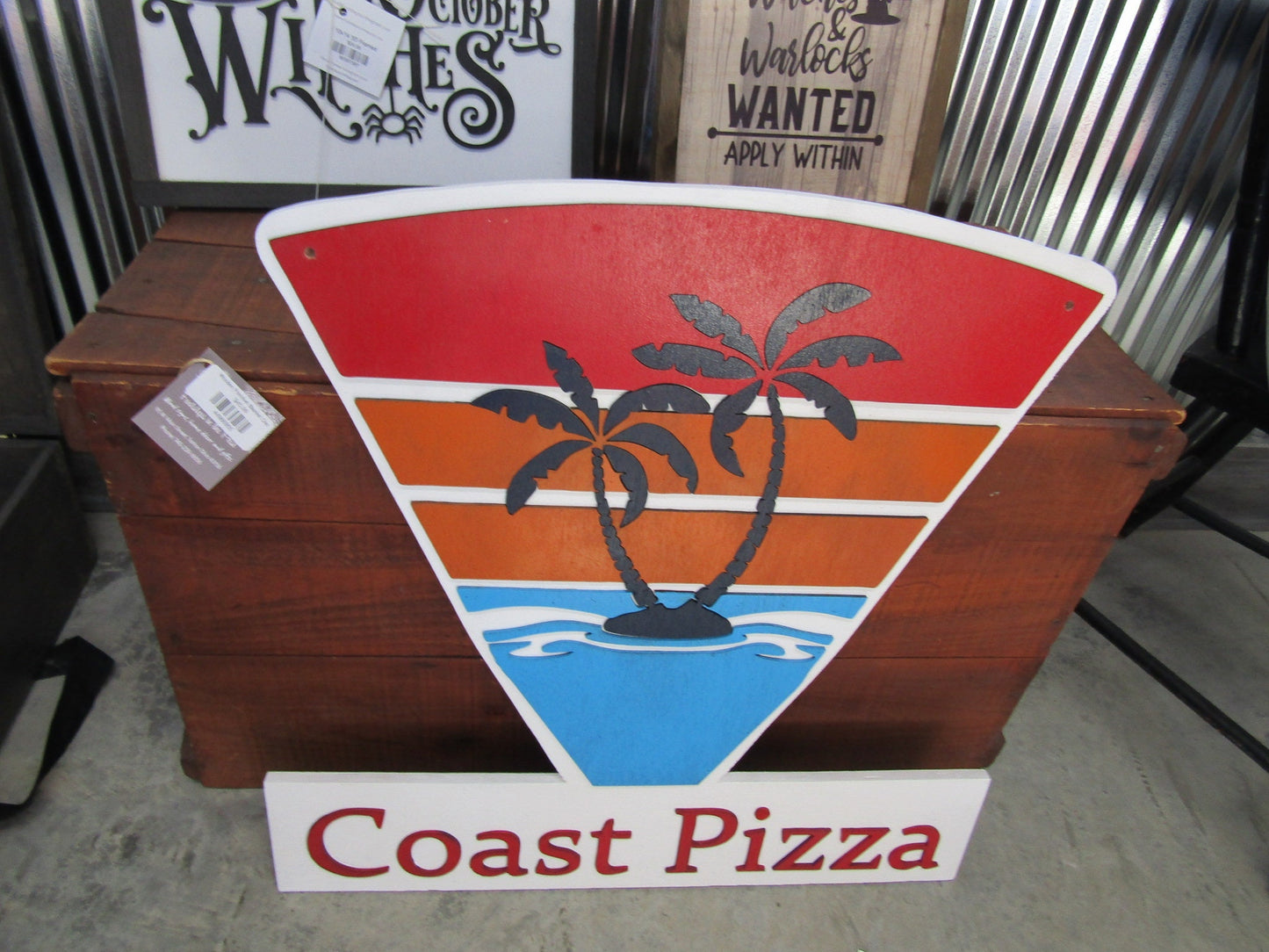 Custom Sign Pizza Slice Palm Tree Fast Food Sign Contoured Business Commerical Signage Made to Order Front Small Shop Logo Wooden Handmade