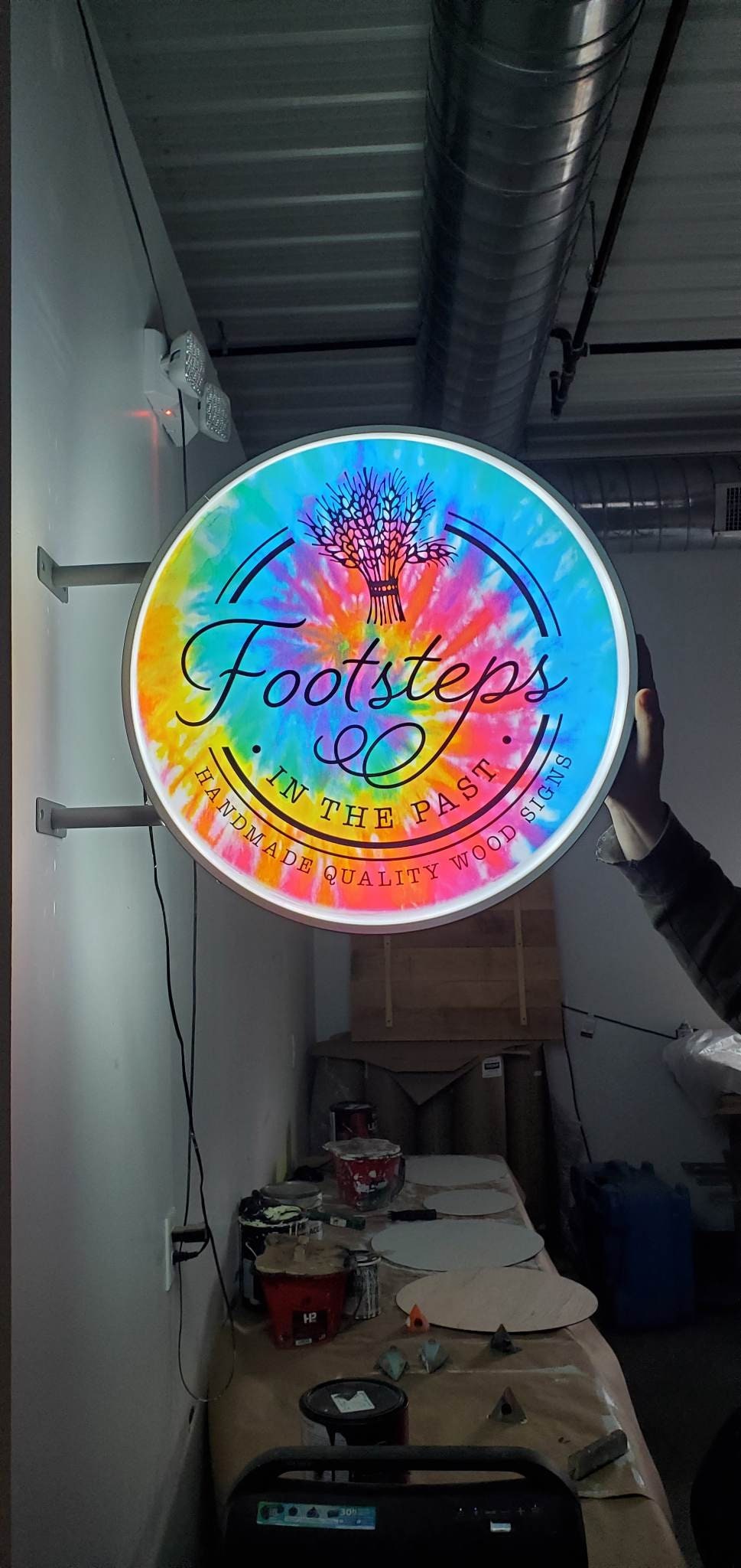 Custom Light lit led store front entrance Outdoor Round Blade Sign Wal –  Footsteps in the Past