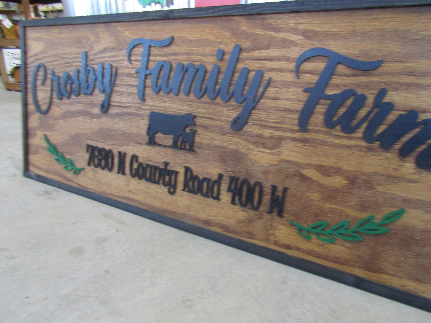 Family Farm Address Sign Custom Personalized 3D Handmade Cattle Cow Greenery Heifer Drive Way Directional Signage Wooden Raised Image
