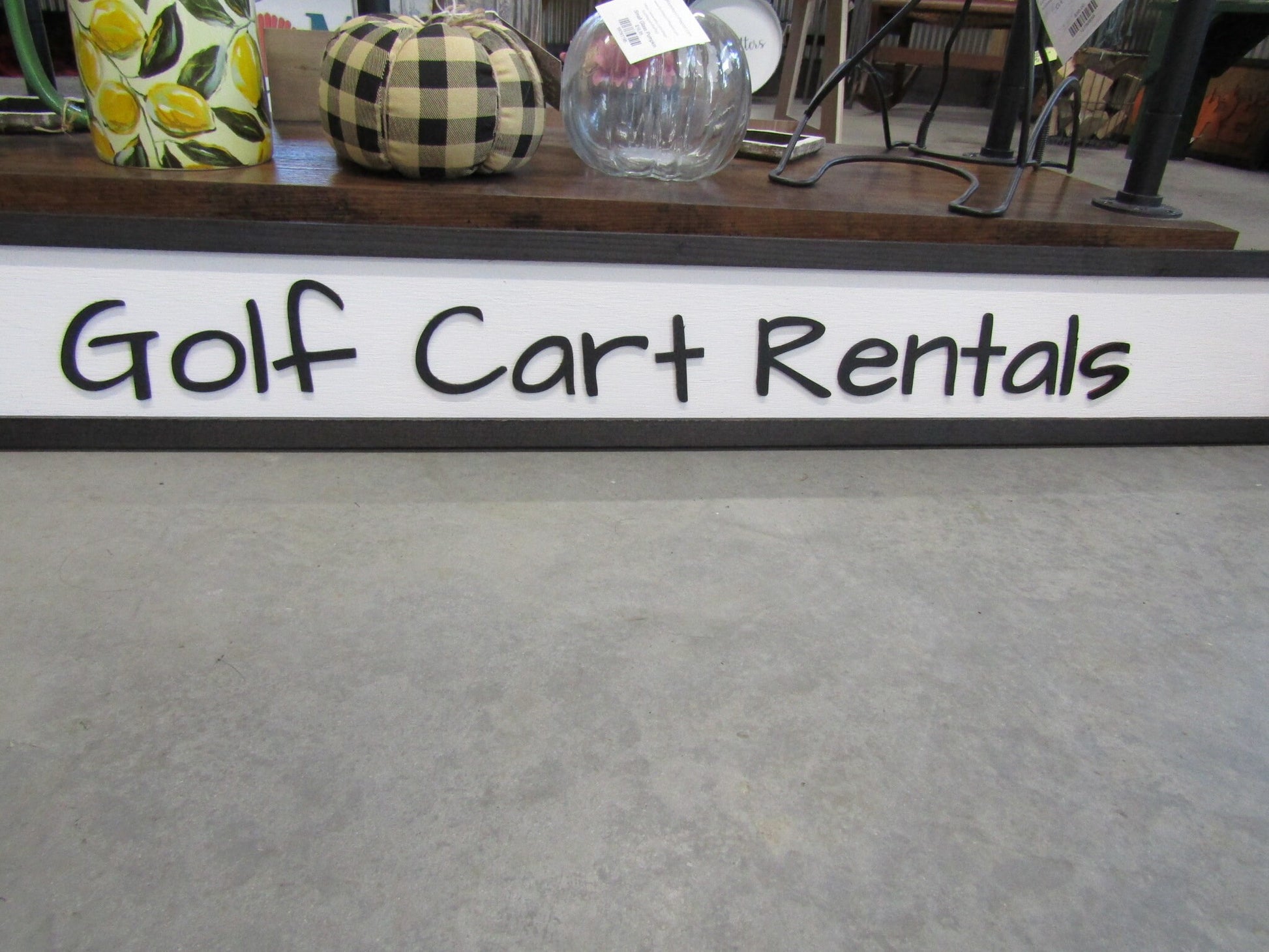 Long Horizontal Custom Sign Golf Course Cart Rental Signage Commerical Business Wooden Handmade Elevated Raised Letters Palm Tree Tee Time