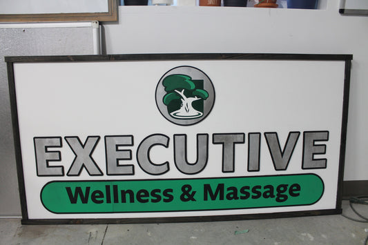 Custom Personalized Wellness and Massage Signage Commerical Business Spa Tree Silver Green Logo Handmade Elevated Letters Raised Text Wood