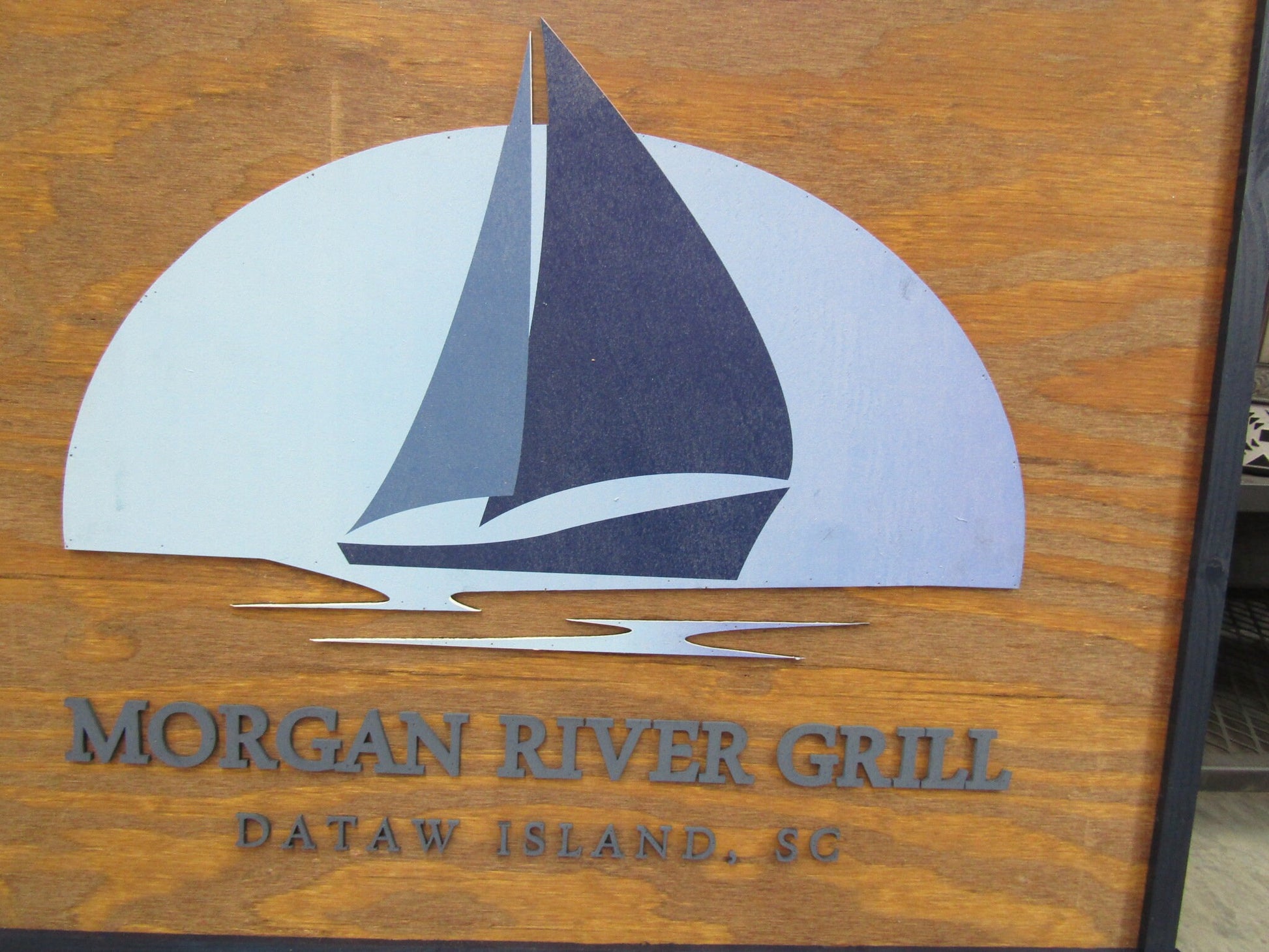 Bar and Grill River Food and Drink Eatery Sailboat Lake Life Commerical Signage Business Handmade Elevated Raised Lettering and Logo Custom
