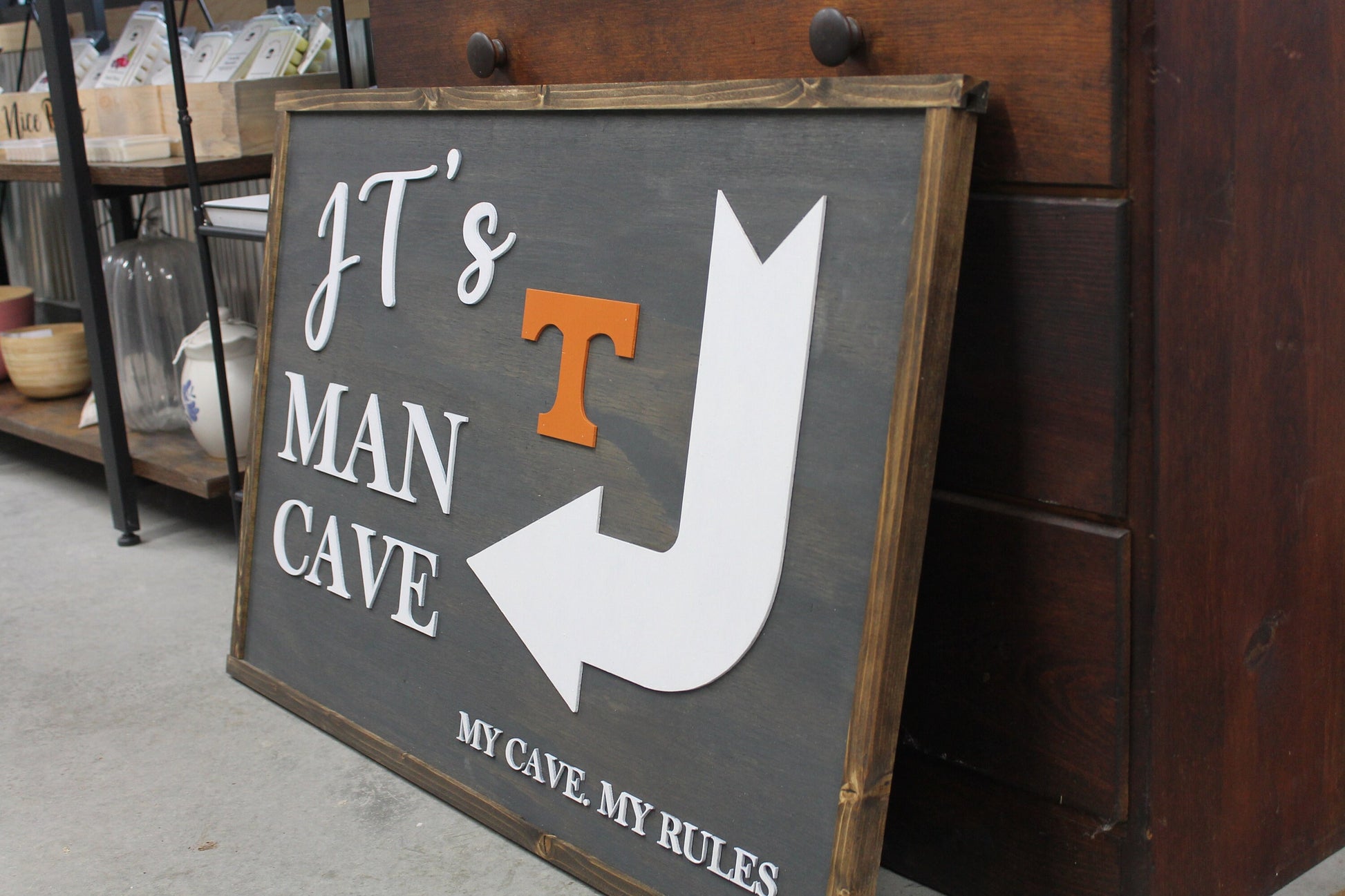 Custom Man Cave Rectangle 3D Large Custom Team My Cave My Rules Indoor Outdoor Logo Laser Cut Wood Sign Basement Game Room Garage Sign