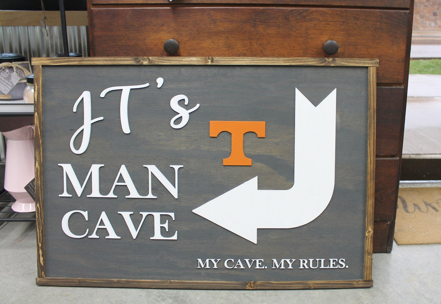 Custom Man Cave Rectangle 3D Large Custom Team My Cave My Rules Indoor Outdoor Logo Laser Cut Wood Sign Basement Game Room Garage Sign