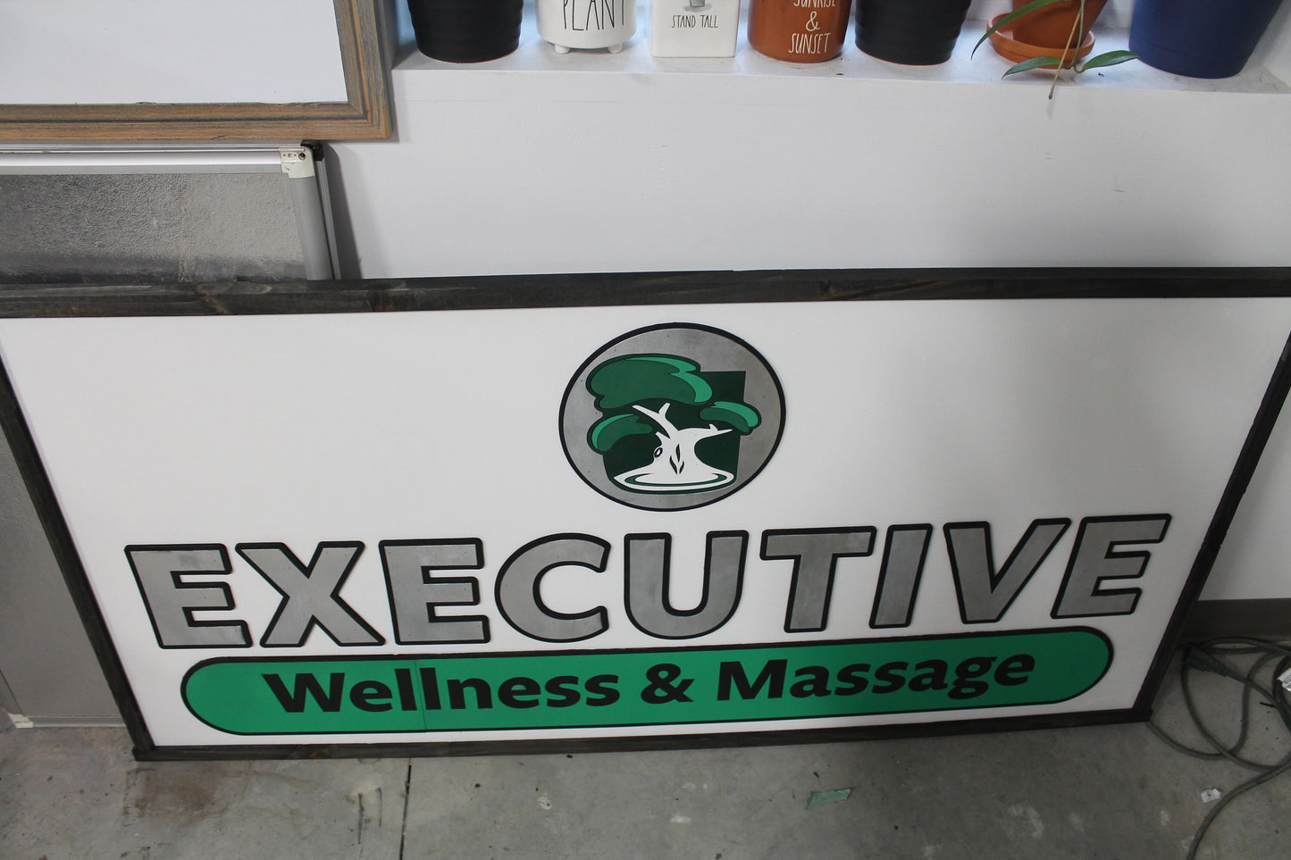 Custom Personalized Wellness and Massage Signage Commerical Business Spa Tree Silver Green Logo Handmade Elevated Letters Raised Text Wood