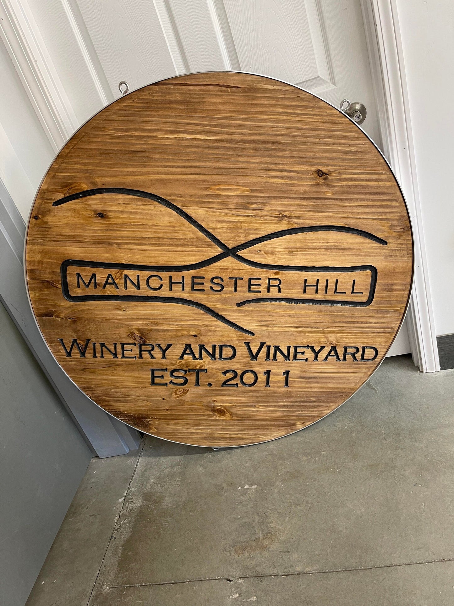 Custom Wooden Metal Wrapped Winery Sign Engraved Logo Vineyard Personalized Commerical Business Signage Routed Stained Color Filled
