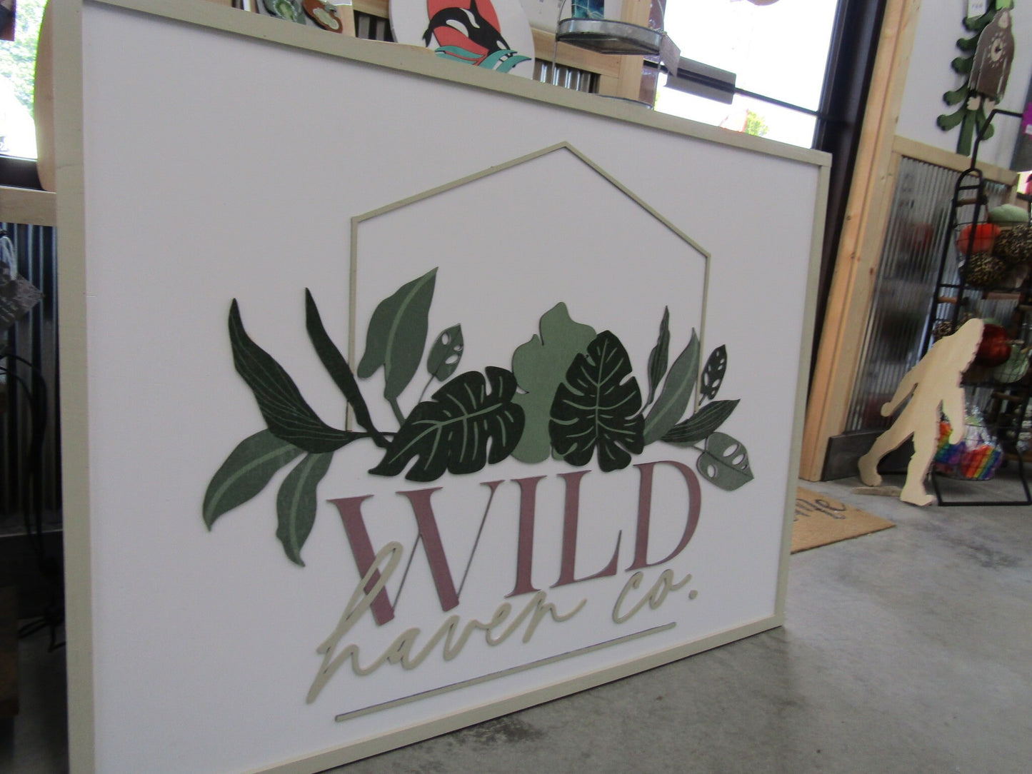 Tailor Made Wild Plant Monstera Leafs Commercial Signage Custom Personalized Green Modern Cute Trendy Logo Green Company Co Raised Letters
