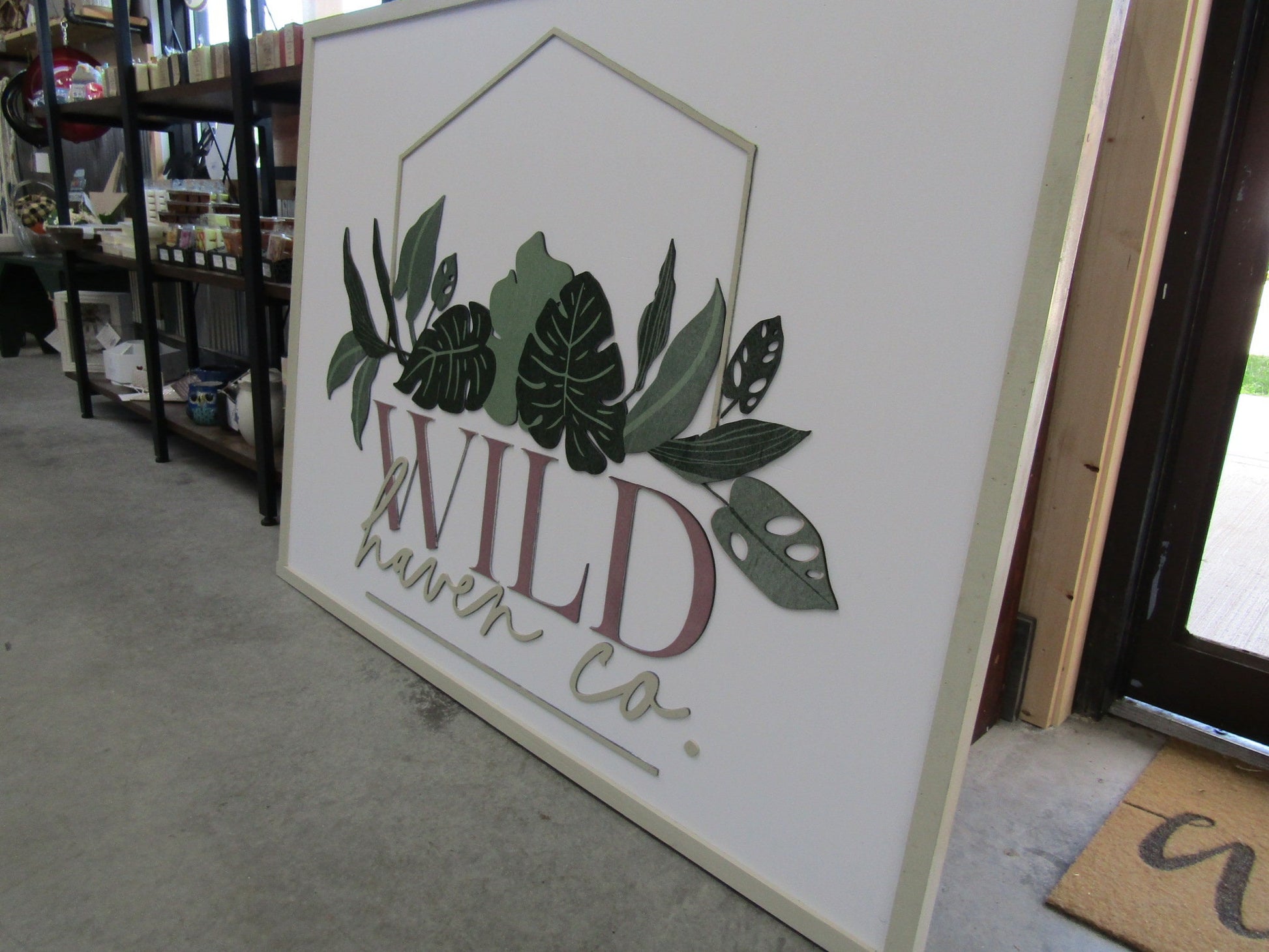 Tailor Made Wild Plant Monstera Leafs Commercial Signage Custom Personalized Green Modern Cute Trendy Logo Green Company Co Raised Letters
