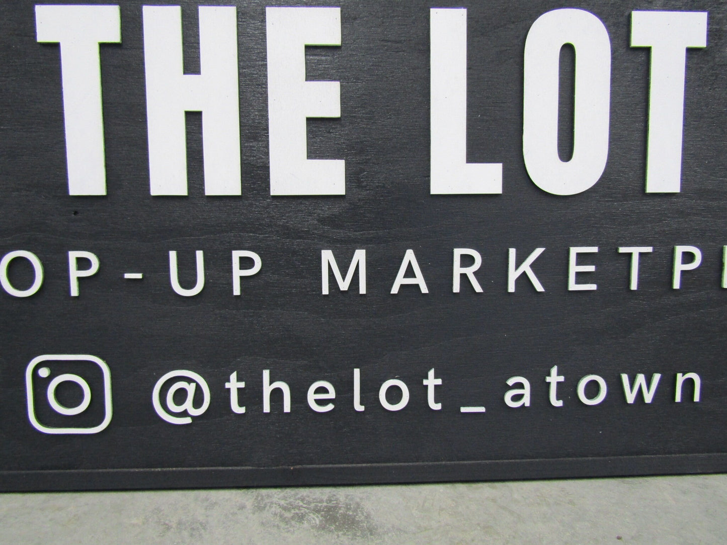 Custom Raised Pop Up Shop Marketplace Social Shoutout Personalized Text Image Business Sign 3D Rustic Primitive Black Oversized Large Sign