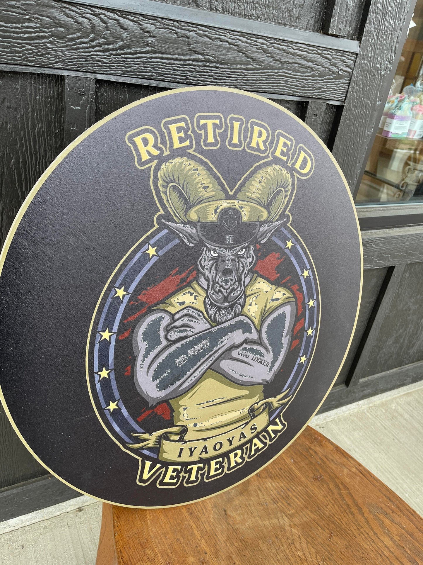 Retired Veteran Military Ram Custom Personalized Sign Logo Your Actual Logo Round Hanging Sign Booth Circle Personalized Color Wood Print