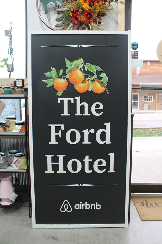 Hotel Peaches Oranges Customized Personalized Logo Uv printed and Raised letters Commerical Signage Elevated logo Business Front Sign