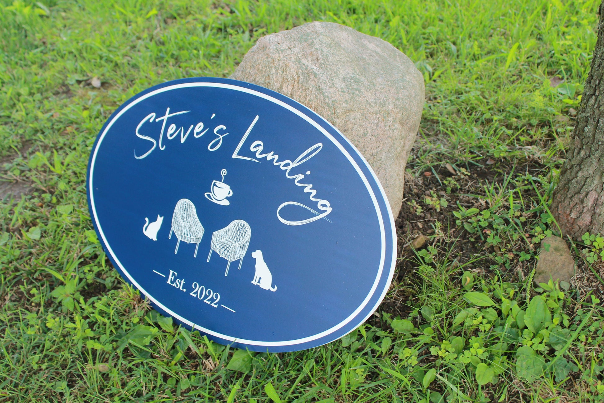 Oval PVC Weatherproof Sign Custom Plastic Smooth Personalized Beach House Lake House Get Away Great Outdoor Signage Landing Relax