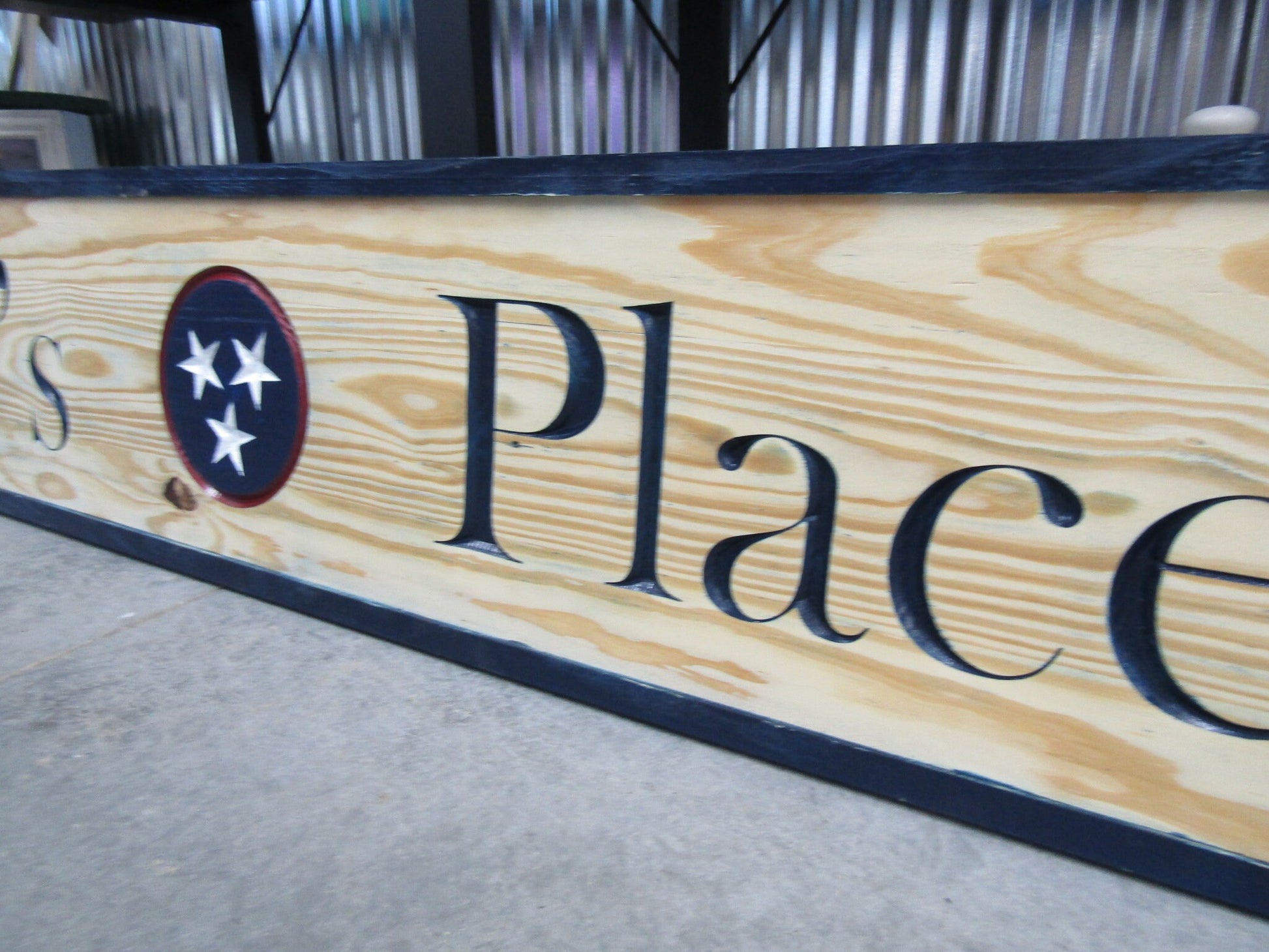 Personalized Custom Name Date Hangout Spot Place Stars Badge Wooden Routed Engraved Etched Sign Tennesse Flag Engraved Routed Color Filled