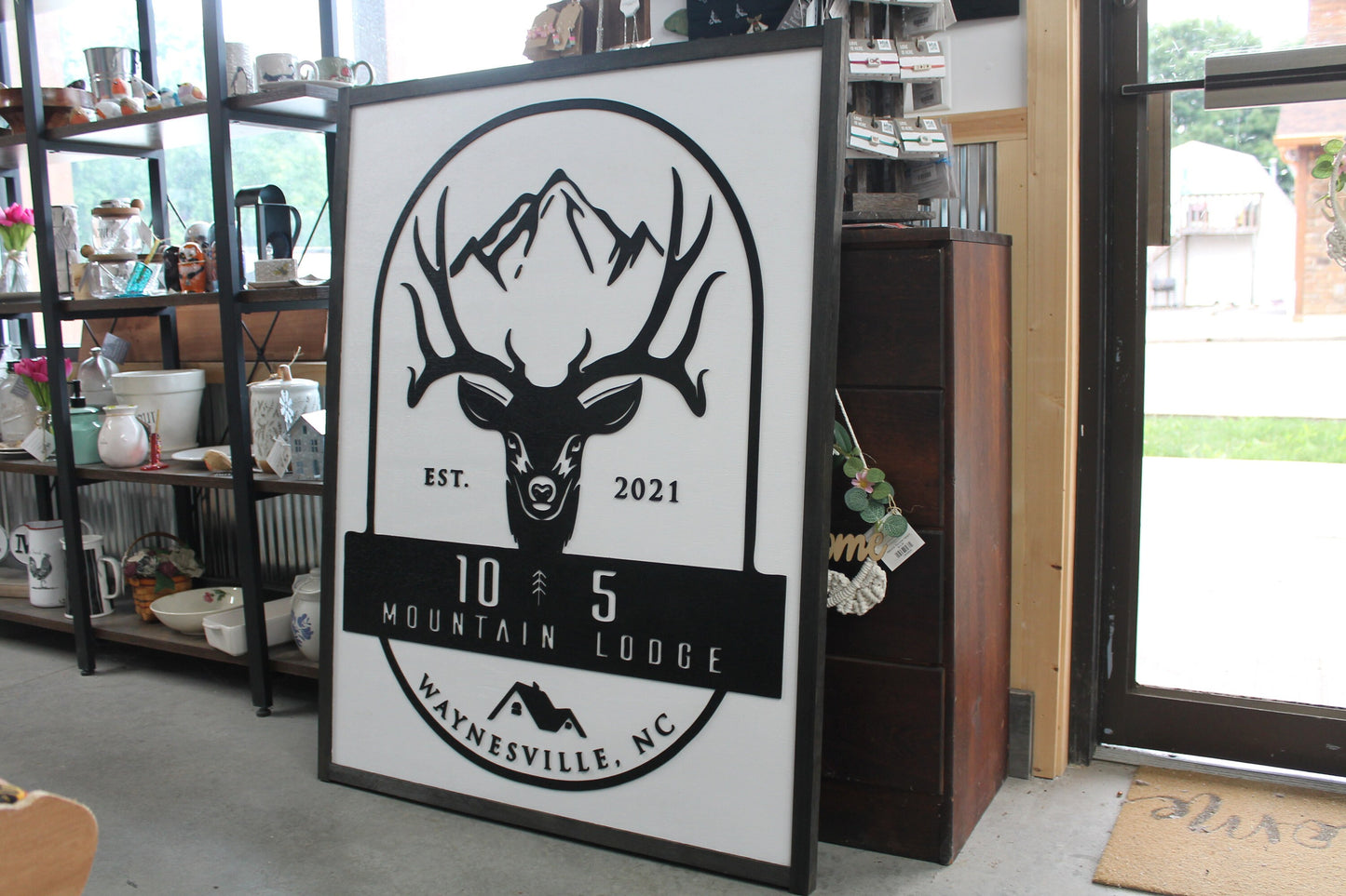 Deer Buck Rack Custom Business Sign Rectangle 3D Large Custom Indoor Outdoor Small Business Logo Laser Cut Wood Sign
