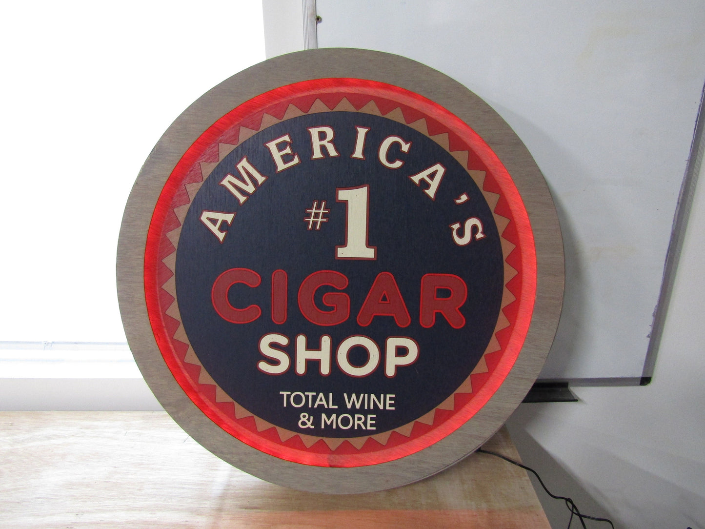 Custom Wood Cigar Shop #1 America Red White And Blue Wine LED Light Sign Commerical Signage Bar Store Convenient Shop Basement Handmade