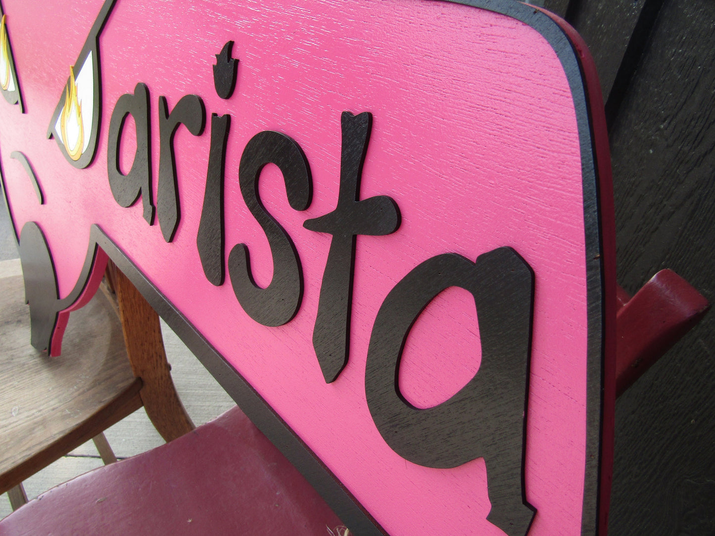 Custom Barista Cafe and Coffee Shop Pink Commerical Signage Handmade 3d Contoured Sign Your Logo Business Devil Retro Wooden Sign