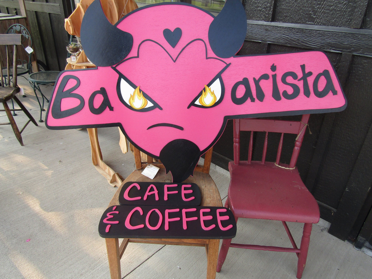 Custom Barista Cafe and Coffee Shop Pink Commerical Signage Handmade 3d Contoured Sign Your Logo Business Devil Retro Wooden Sign