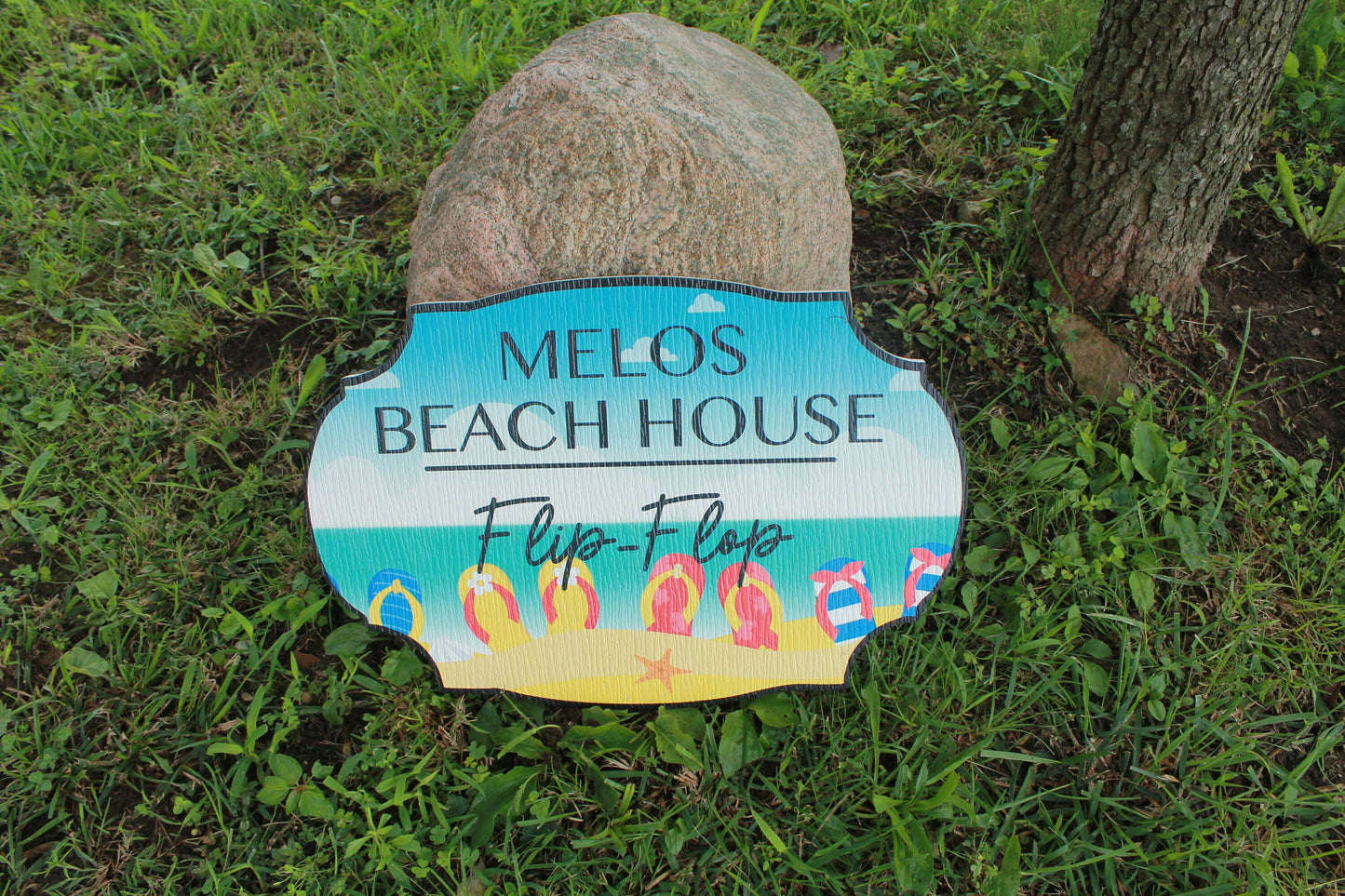 Custom Contour Cut Flip Flop Beach House Signage Weatherproof Textured Fade Resistant Printed Image PVC Material Sand Summer Sunshine