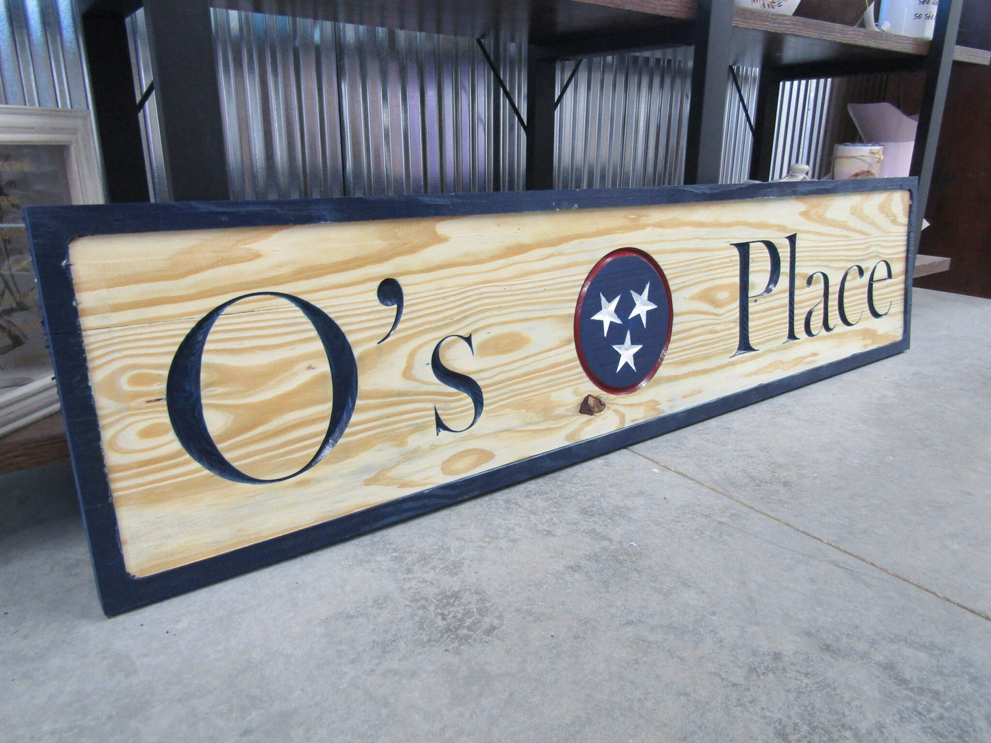 Personalized Custom Name Date Hangout Spot Place Stars Badge Wooden Routed Engraved Etched Sign Tennesse Flag Engraved Routed Color Filled