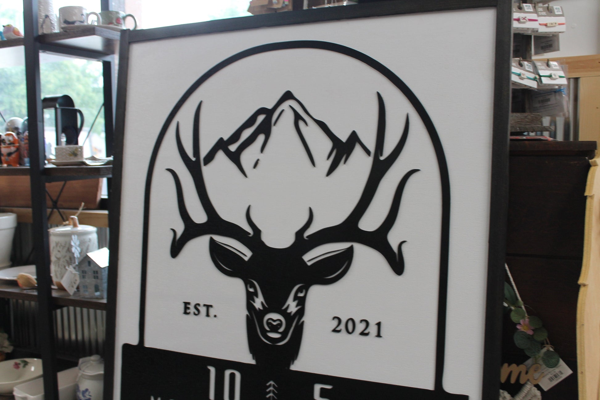 Deer Buck Rack Custom Business Sign Rectangle 3D Large Custom Indoor Outdoor Small Business Logo Laser Cut Wood Sign