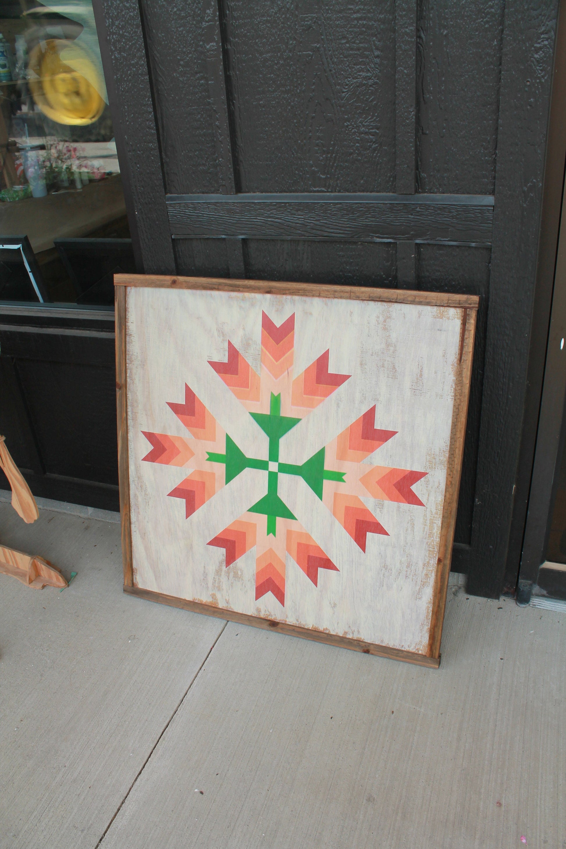 Tulip barn quilt primitive farm decor orange red and green white washmade from wood outdoor hang in garden star flower