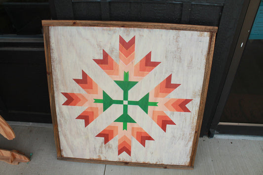 Tulip barn quilt primitive farm decor orange red and green white washmade from wood outdoor hang in garden star flower