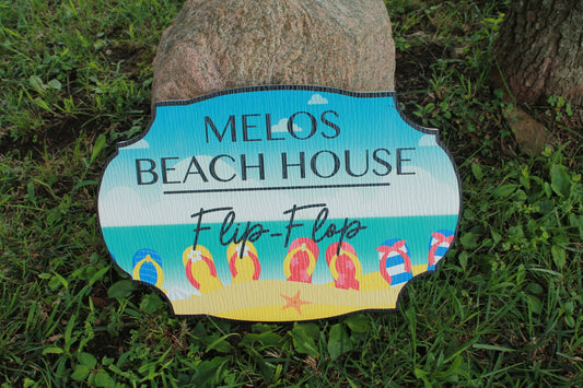 Custom Contour Cut Flip Flop Beach House Signage Weatherproof Textured Fade Resistant Printed Image PVC Material Sand Summer Sunshine